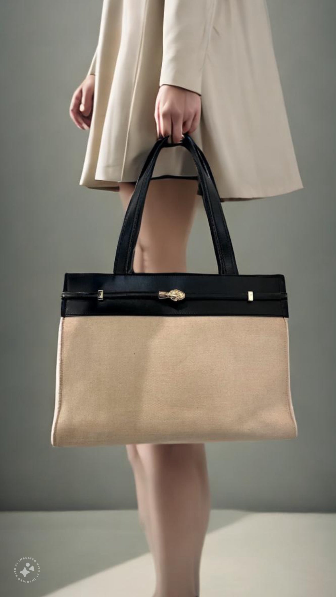 YSL Manhattan canvas tote beige and black