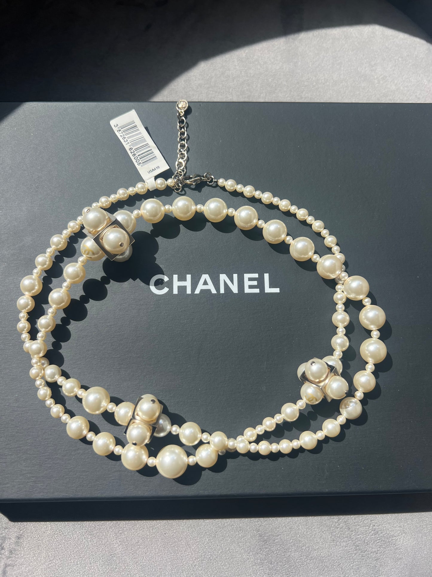 CHANEL Pearl And Cocomark Cube Classic Necklace