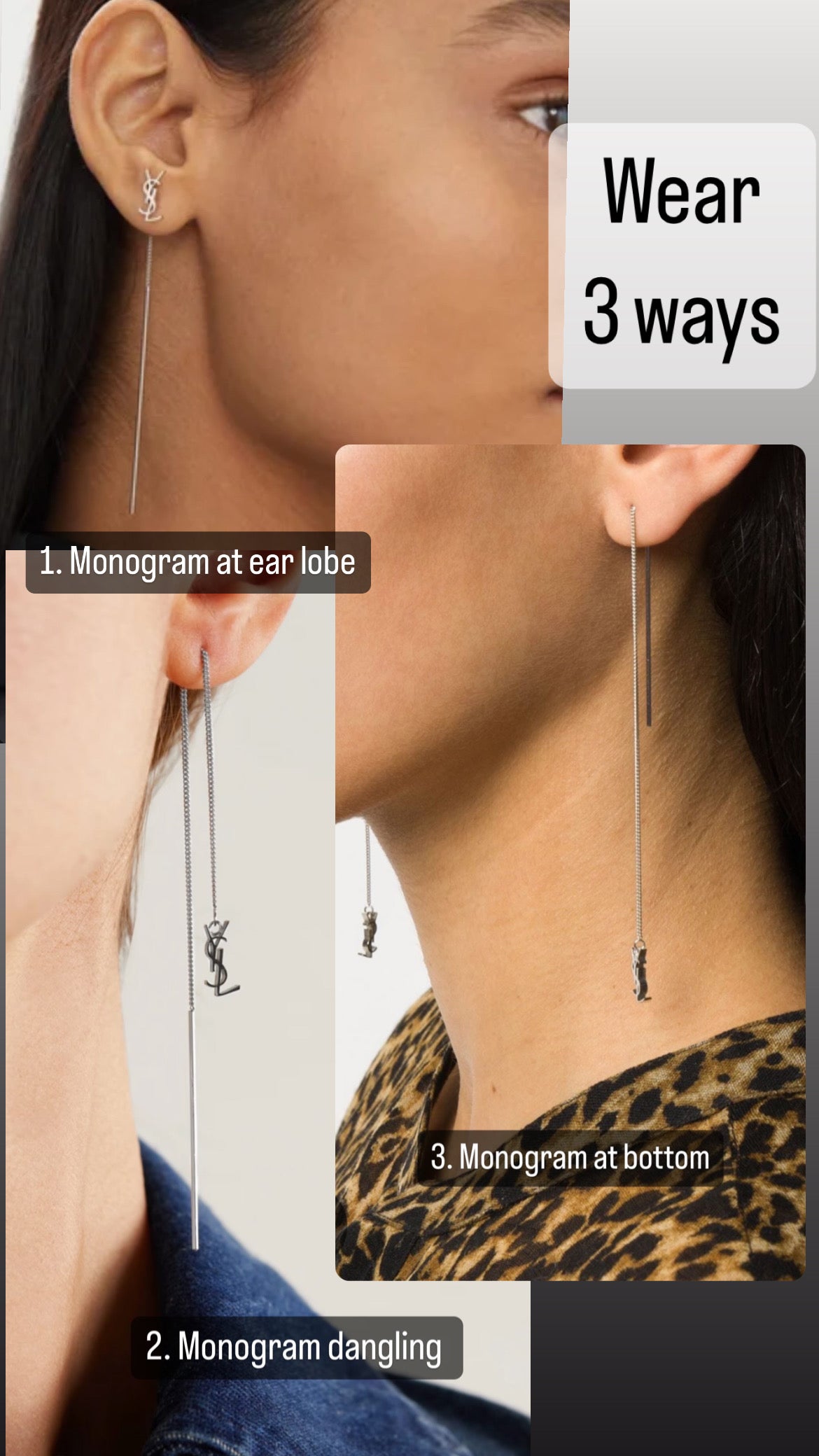SAINT LAURENT Monogram Threader Earrings Silver