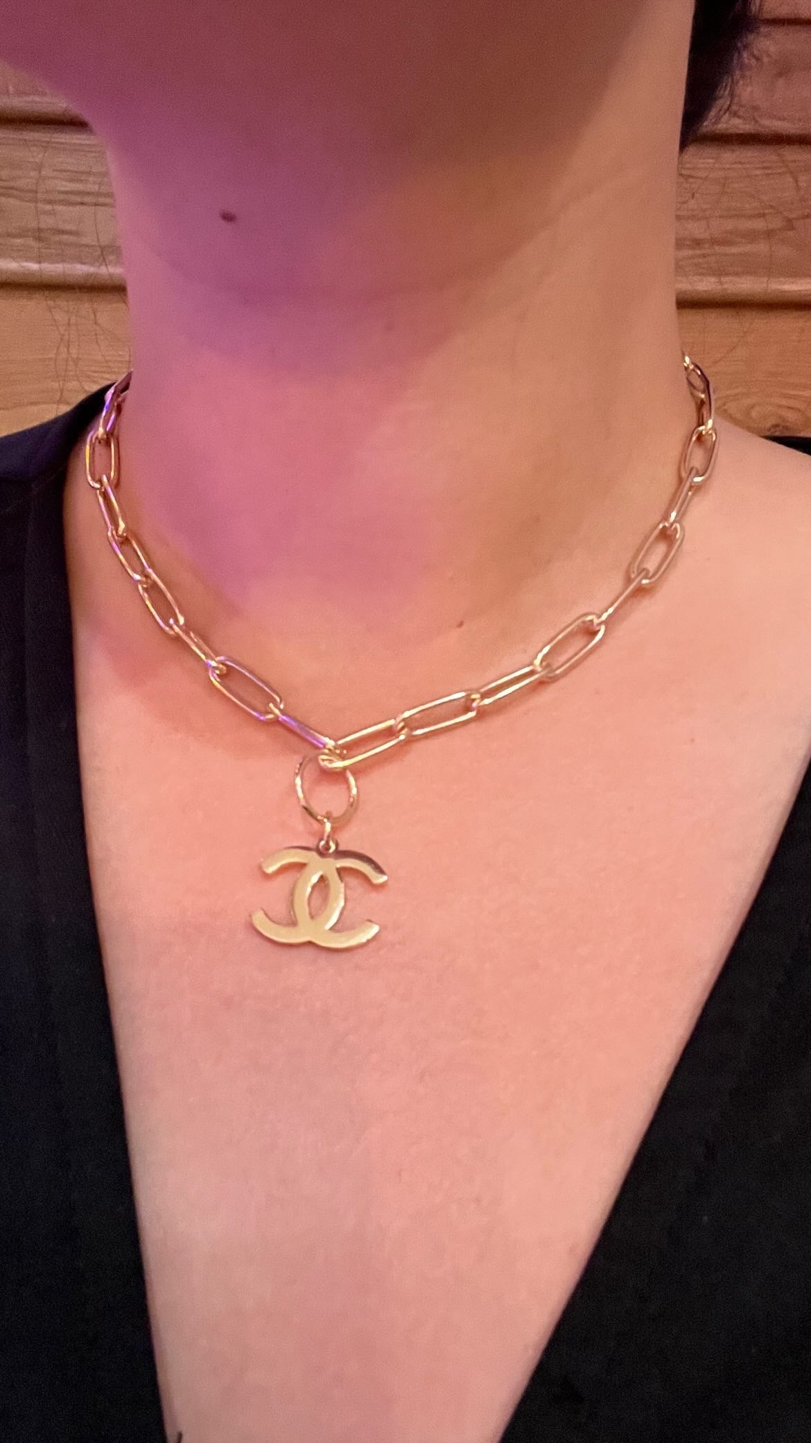 Upcycled Chanel CC charm bracelet - Toggle paperclip