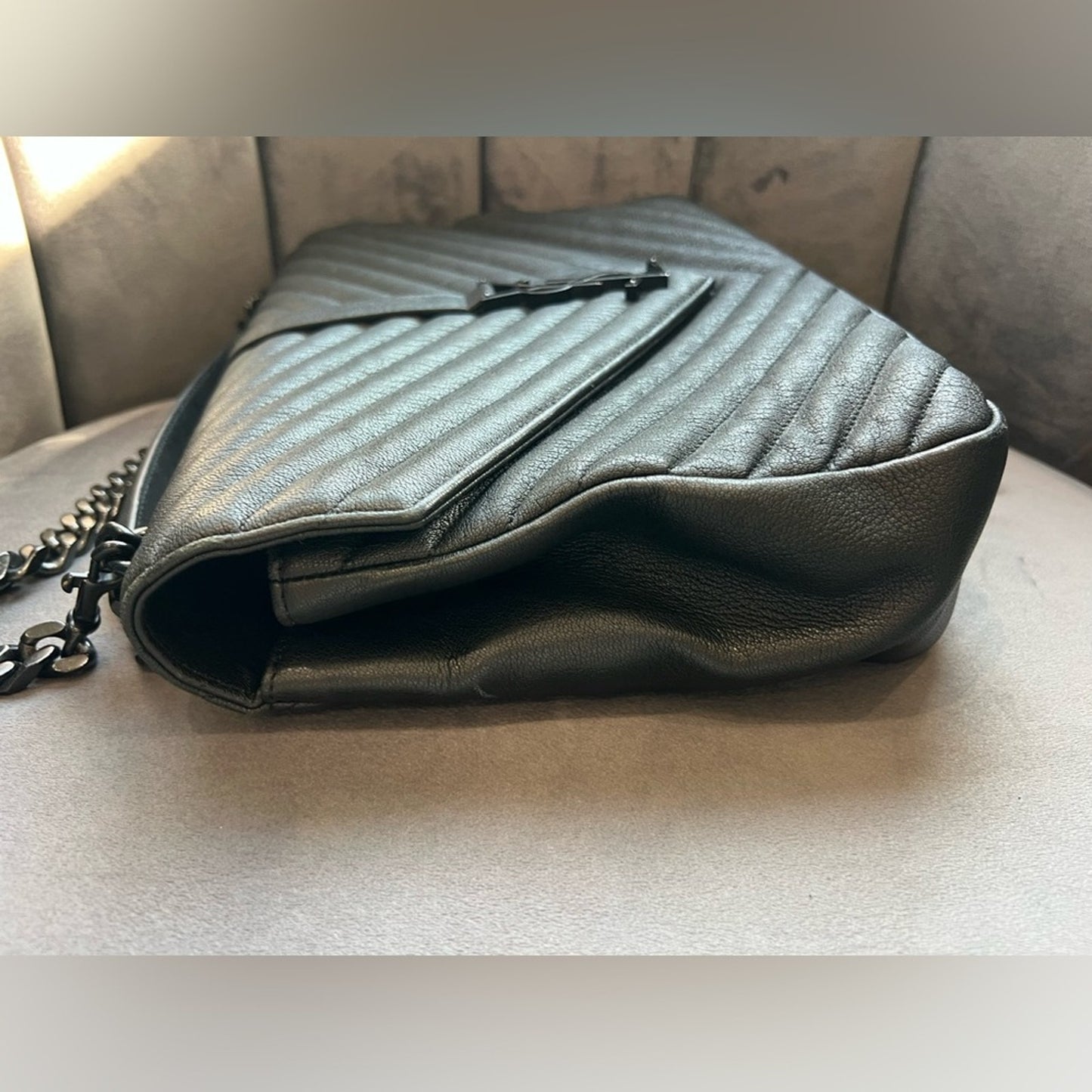 Saint Laurent Matelasse Chevron Monogram Large College Satchel Black