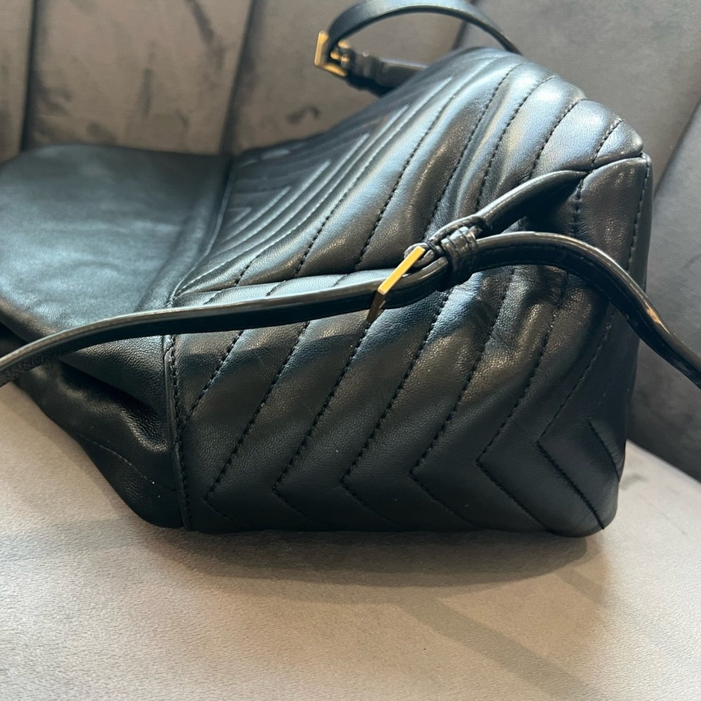 Yves Saint Laurent Joe Black Leather Backpack with Gold Chain