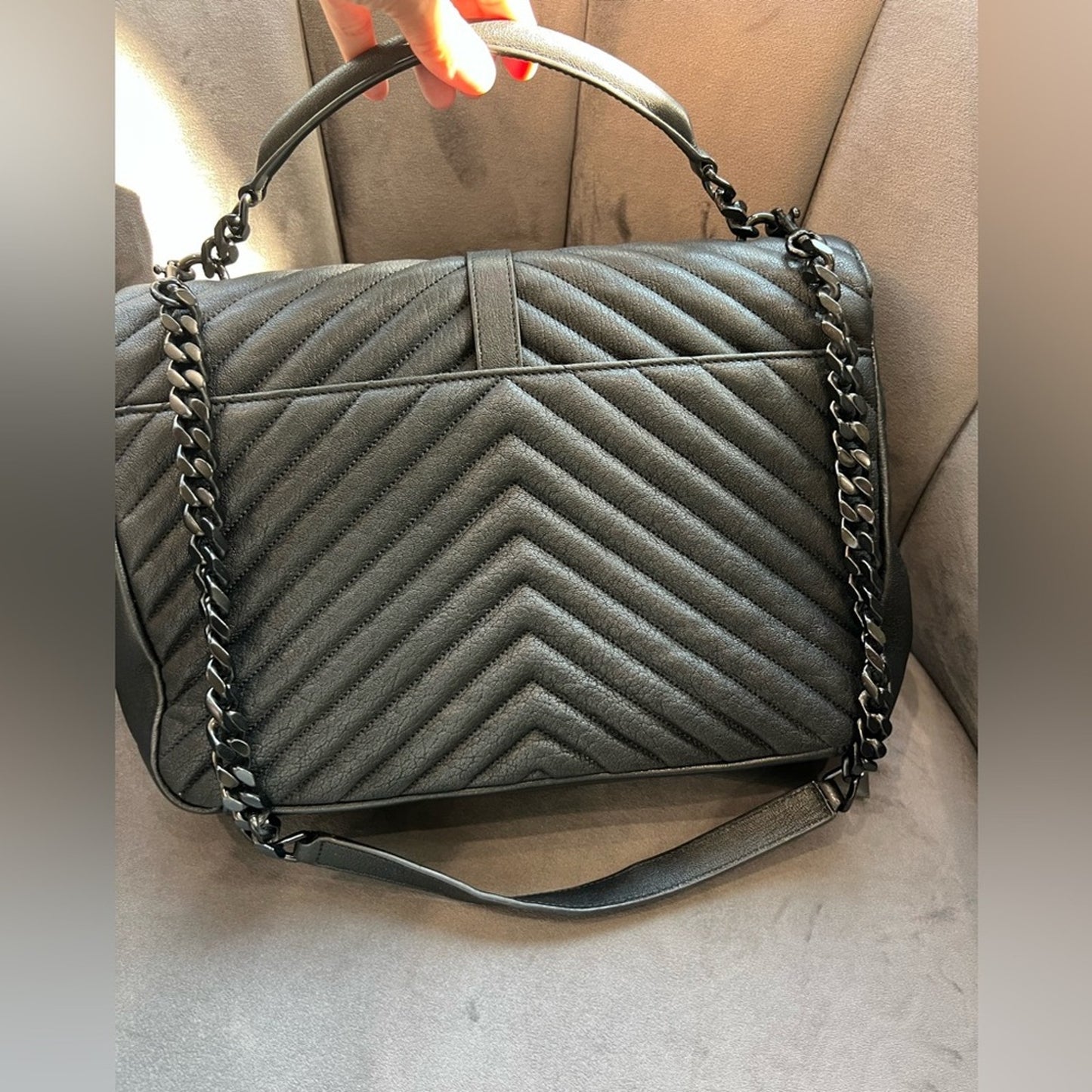 Saint Laurent Matelasse Chevron Monogram Large College Satchel Black