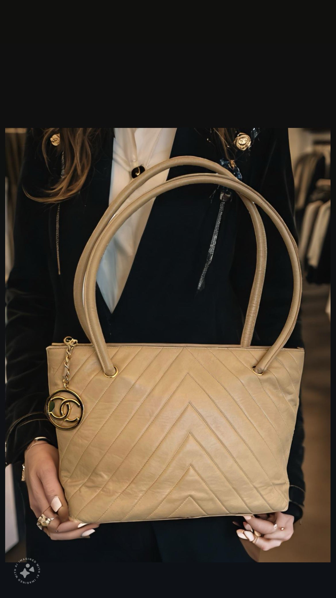 Chanel Chevron Tote in Beige Vintage 24k gold