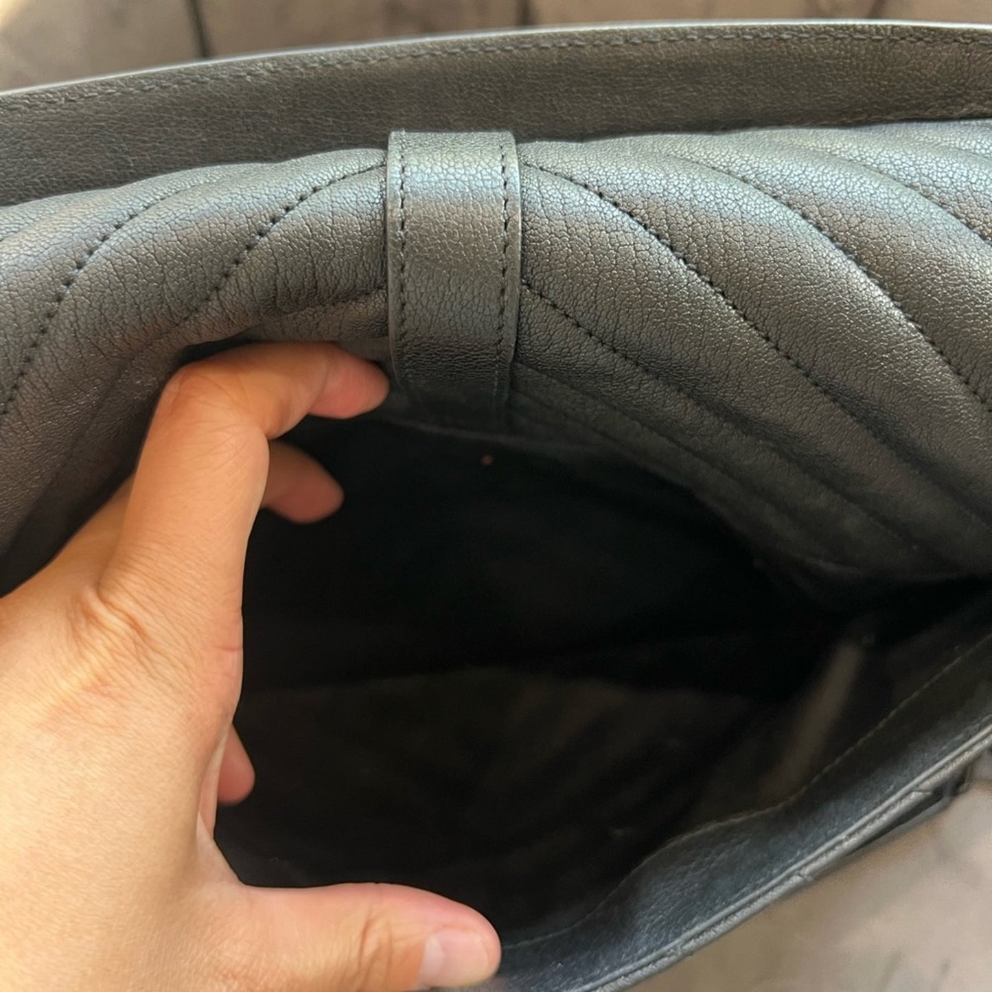 Saint Laurent Matelasse Chevron Monogram Large College Satchel Black