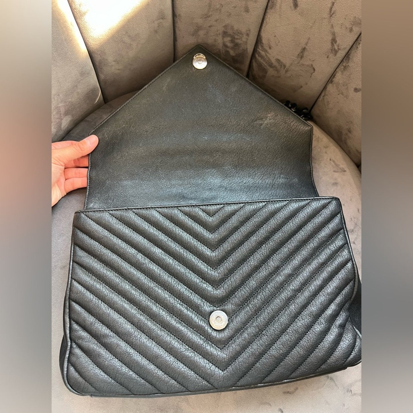 Saint Laurent Matelasse Chevron Monogram Large College Satchel Black