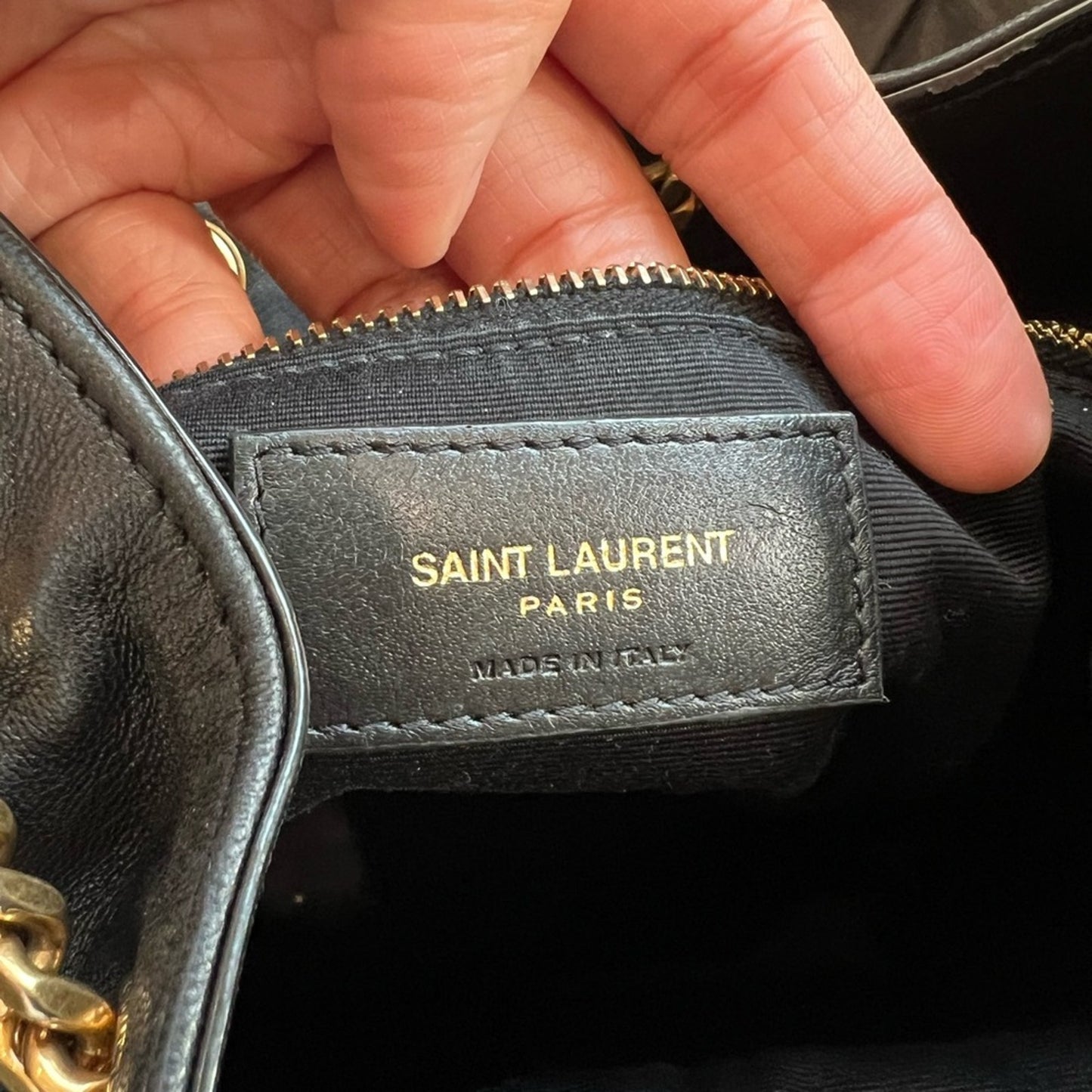 Yves Saint Laurent Joe Black Leather Backpack with Gold Chain