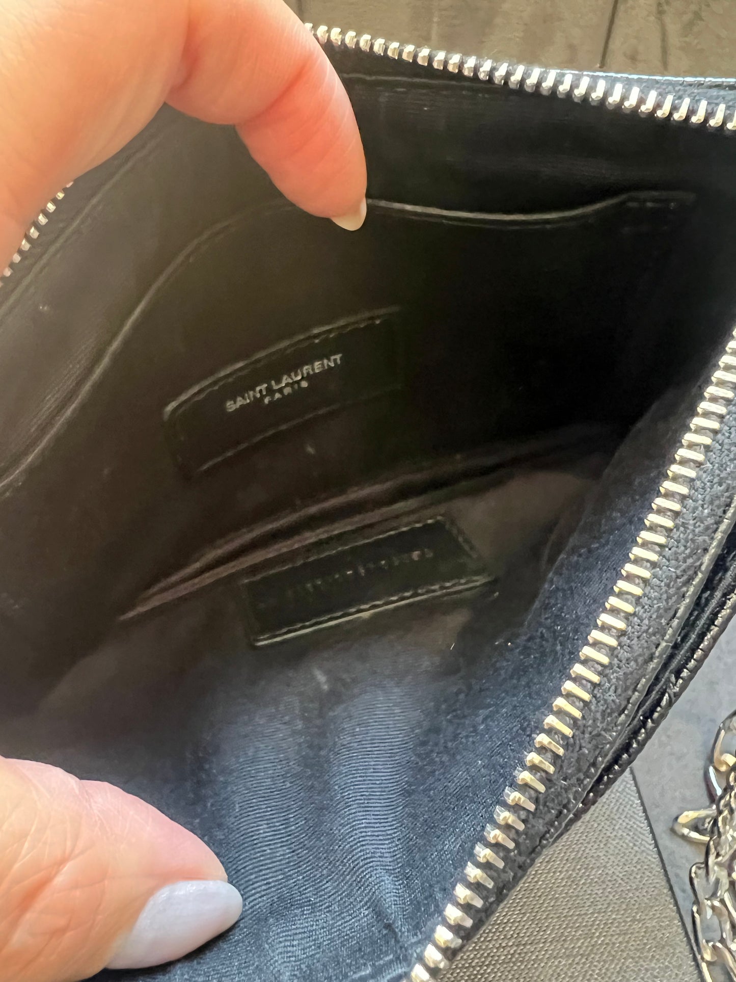 YSL monogram black wallet on chain