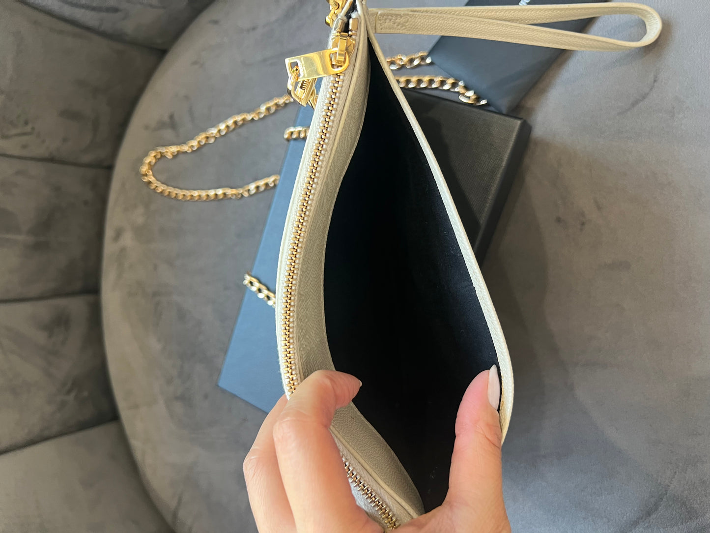 Crema YSL wristlet crossbody
