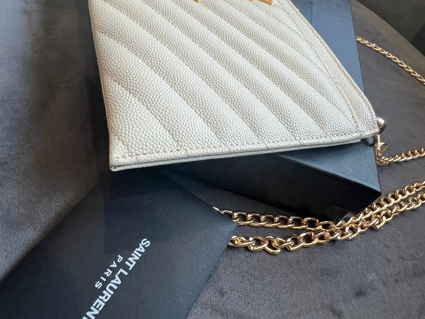 Crema YSL wristlet crossbody