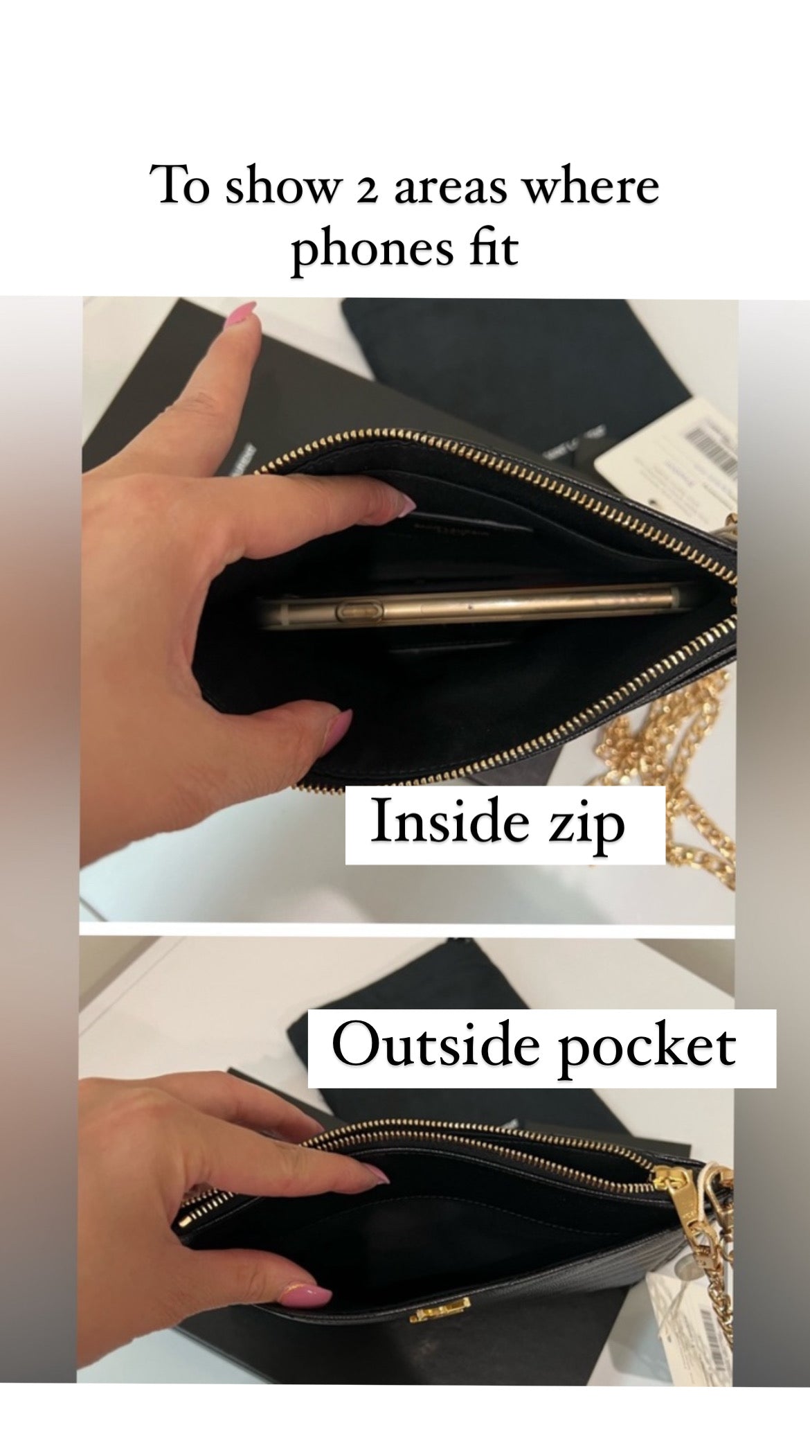 Creme YSL monogram clutch wallet on chain
