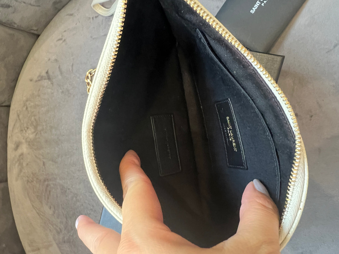 Crema YSL wristlet crossbody