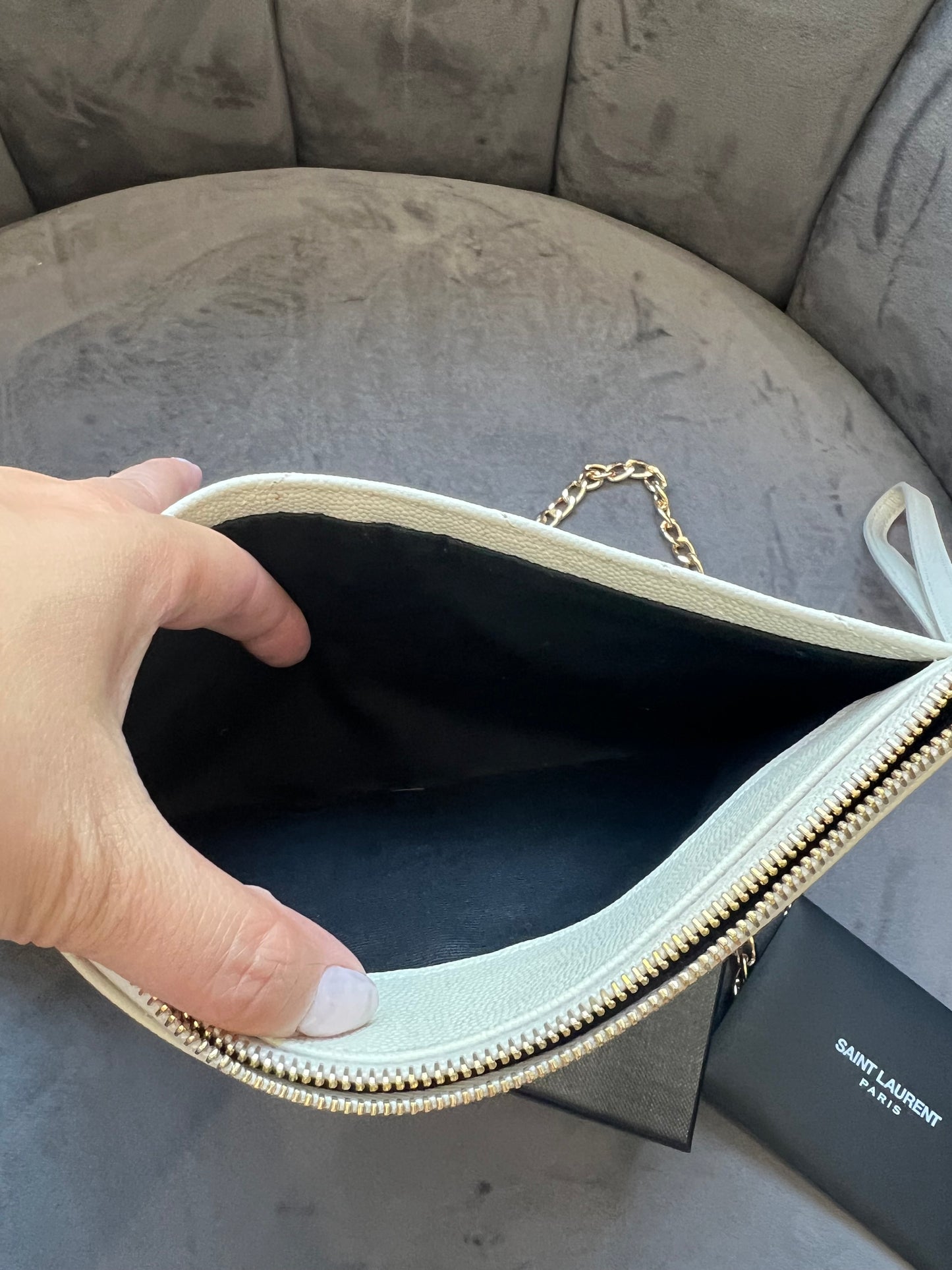 Crema YSL wristlet crossbody