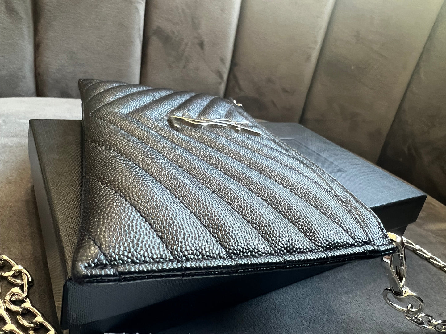 YSL monogram black wallet on chain
