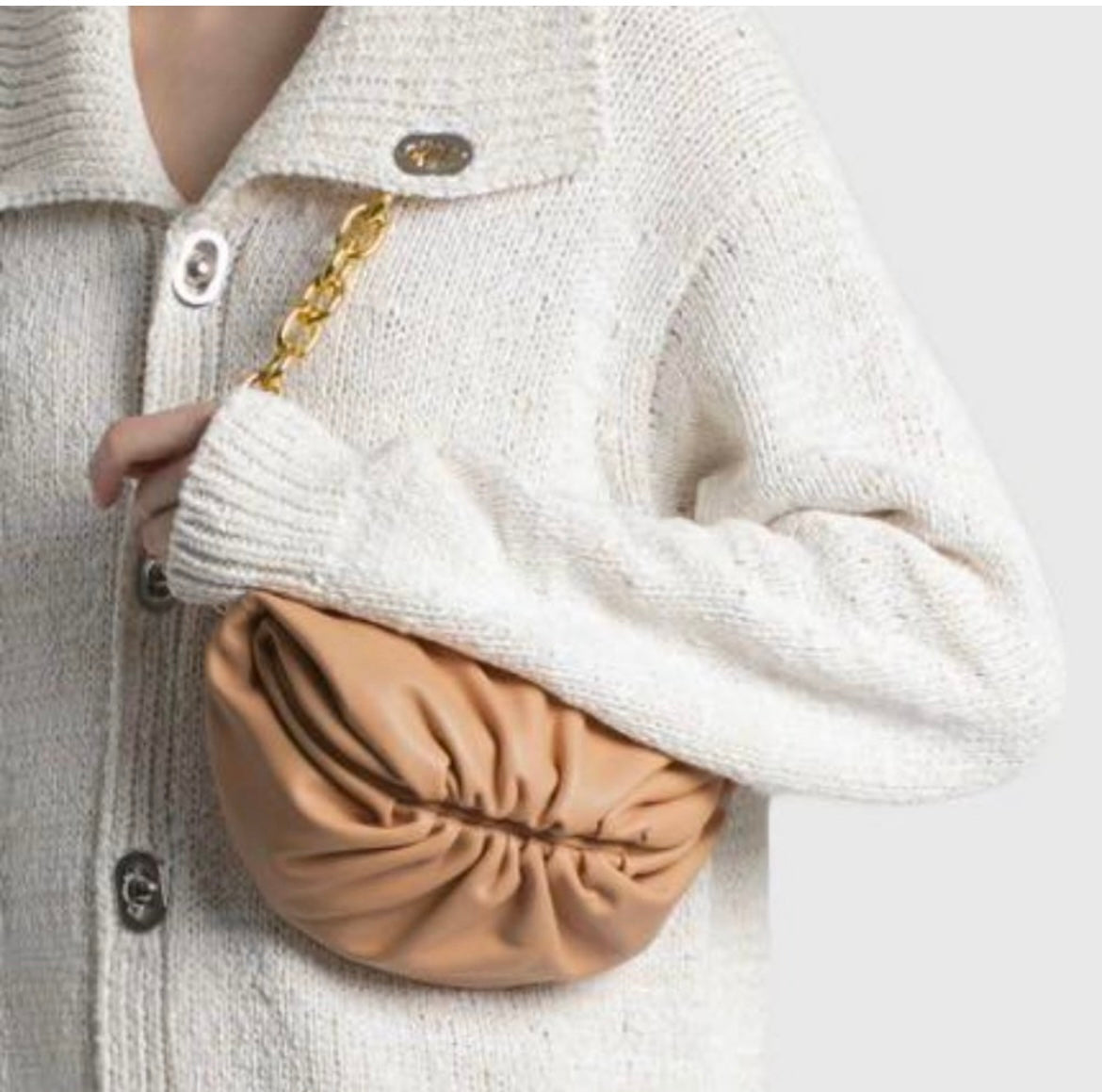 Bottega Veneta white chain pouch