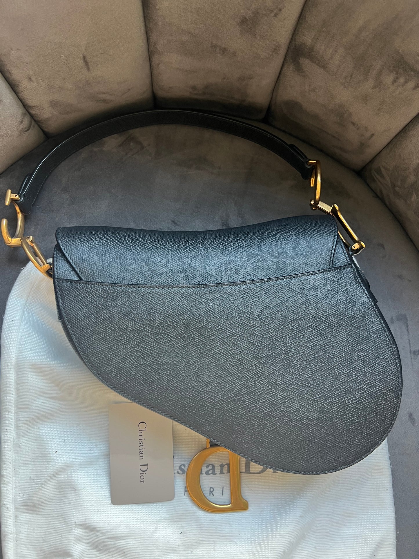 Dior Saddle Shoulder Bag Medium Grained black leather