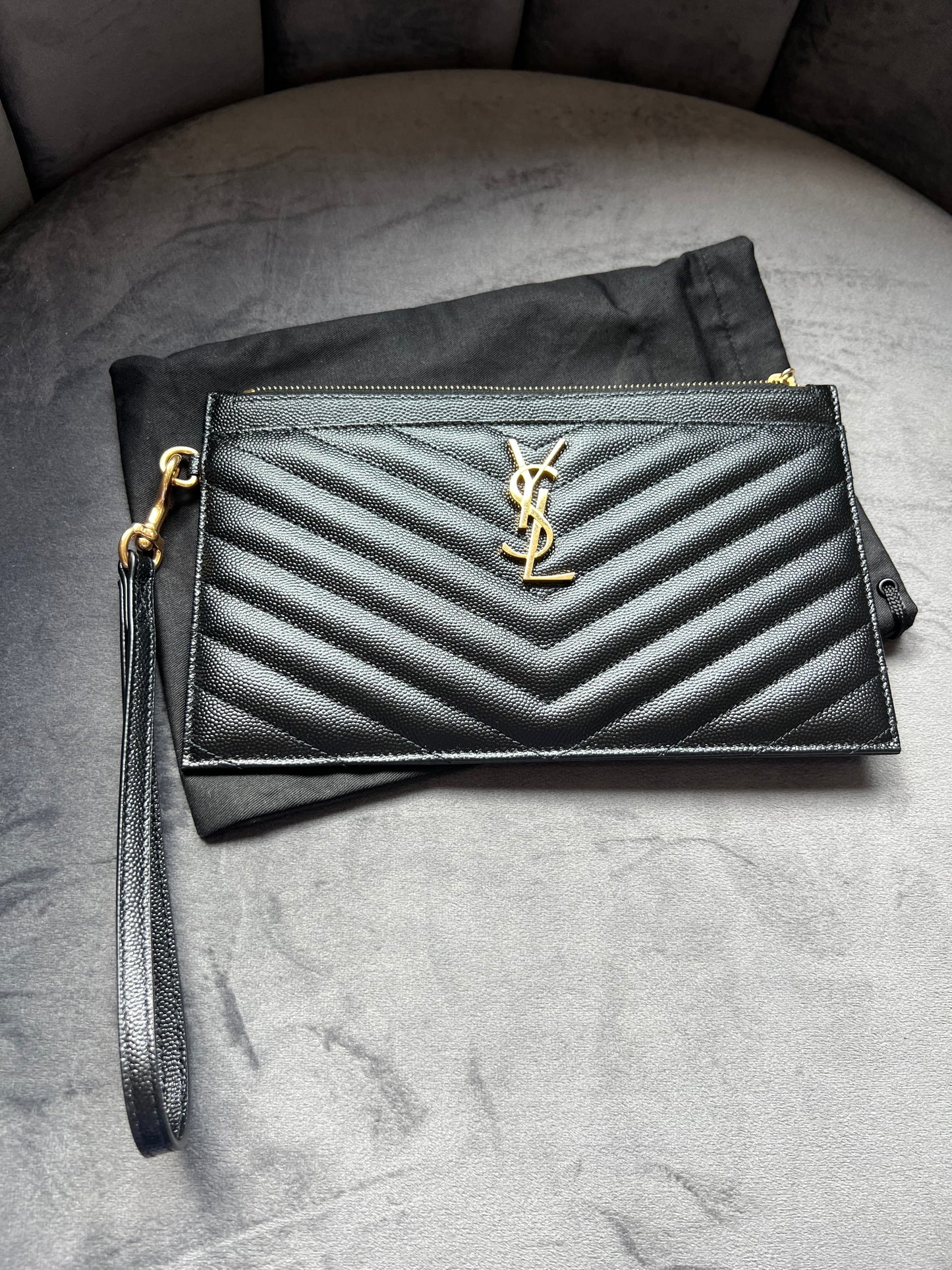 Saint Laurent Caviar Black Wristlet