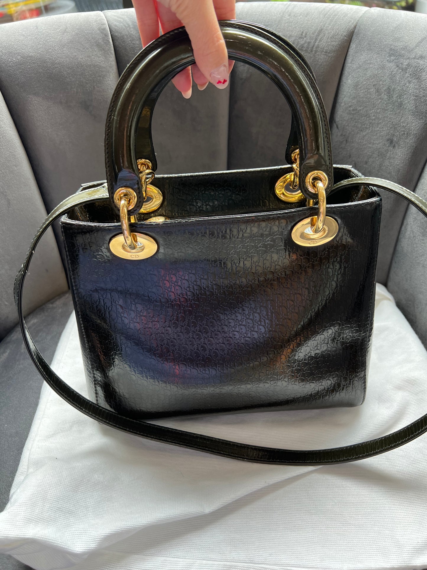 Rare Lady Dior tote medium patent
