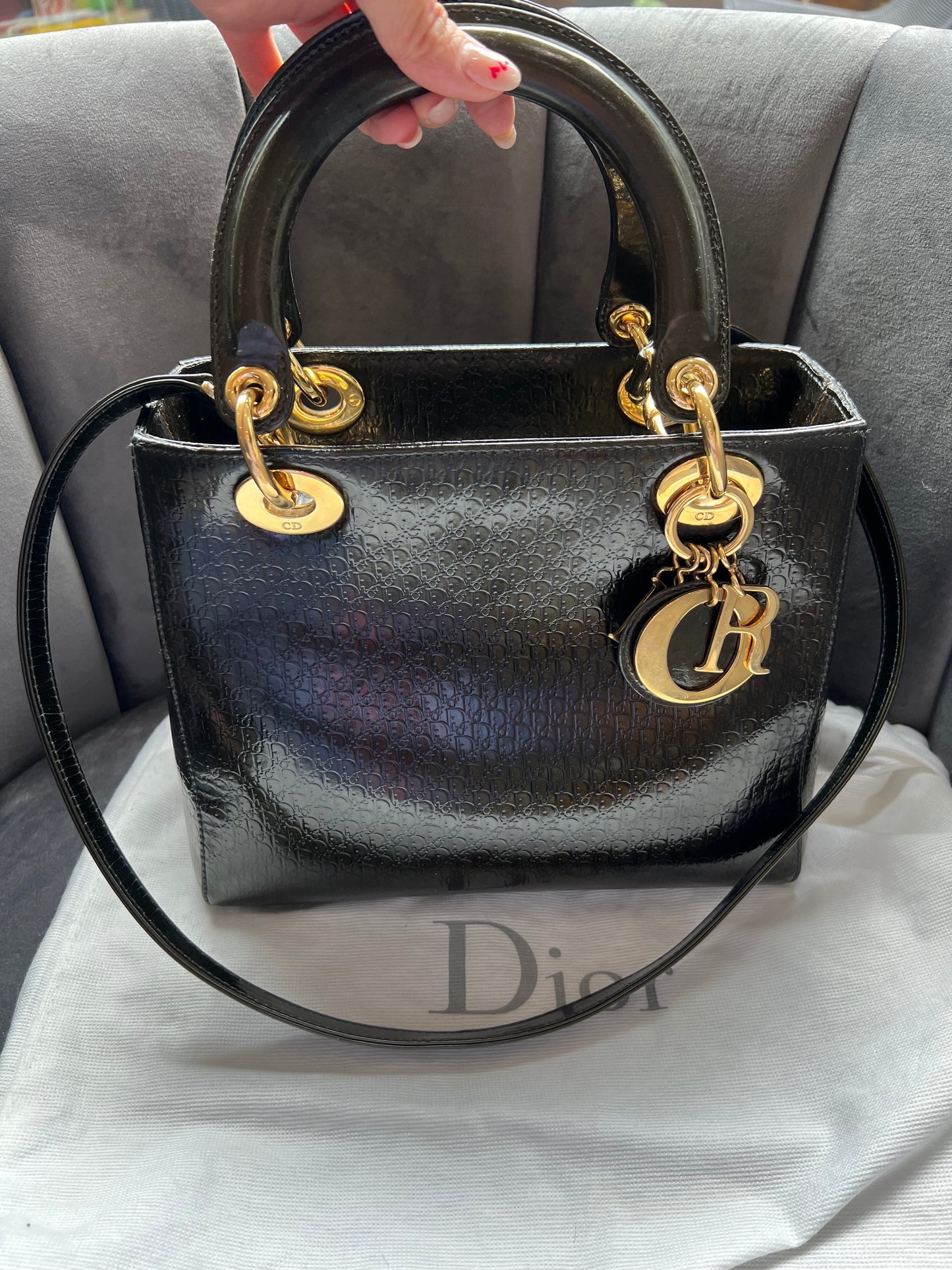 Rare Lady Dior tote medium patent