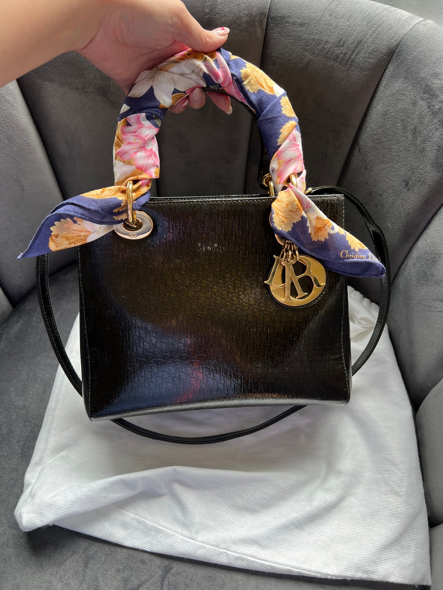 Rare Lady Dior tote medium patent