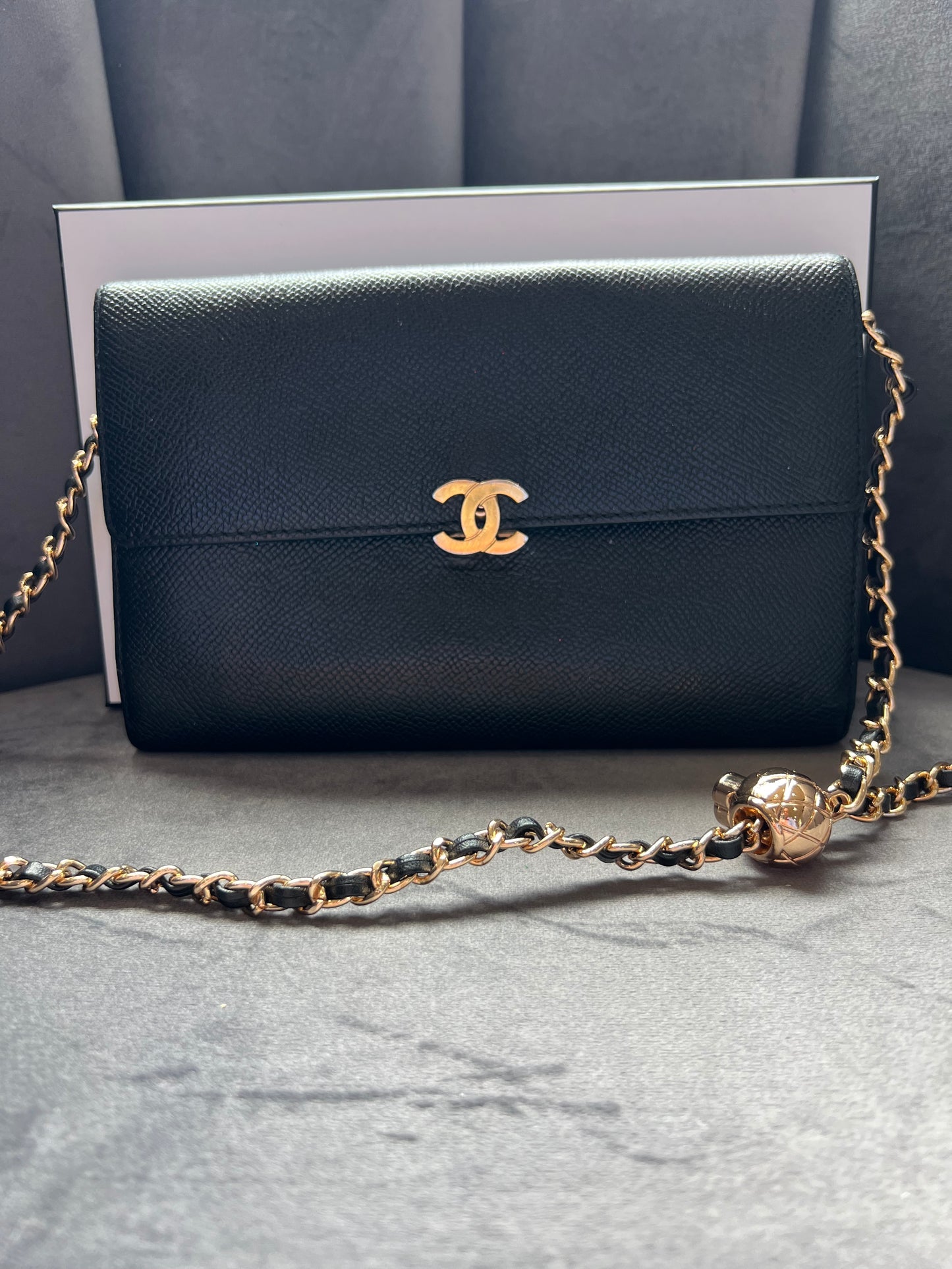 Chanel caviar black wallet on chain