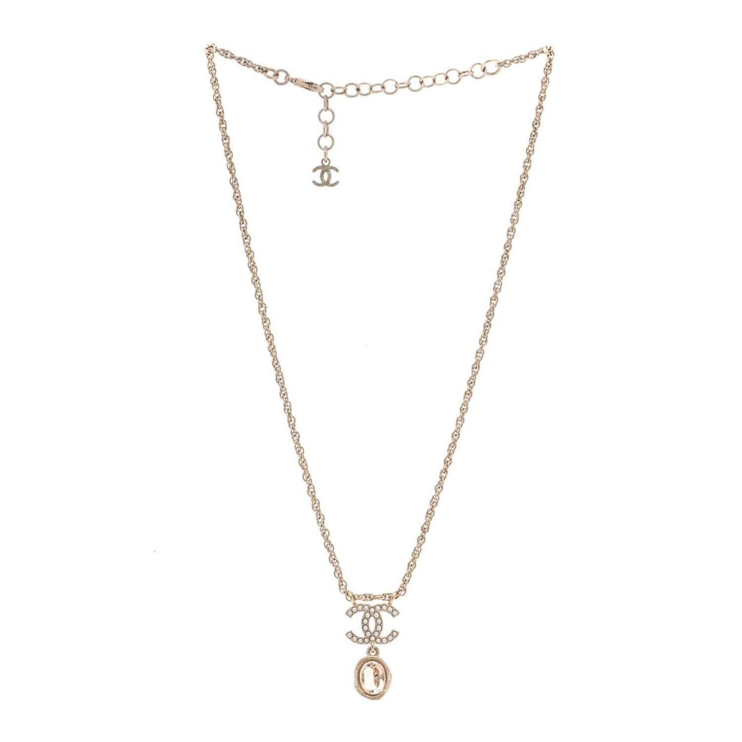Chanel pink crystal pearl drop necklace