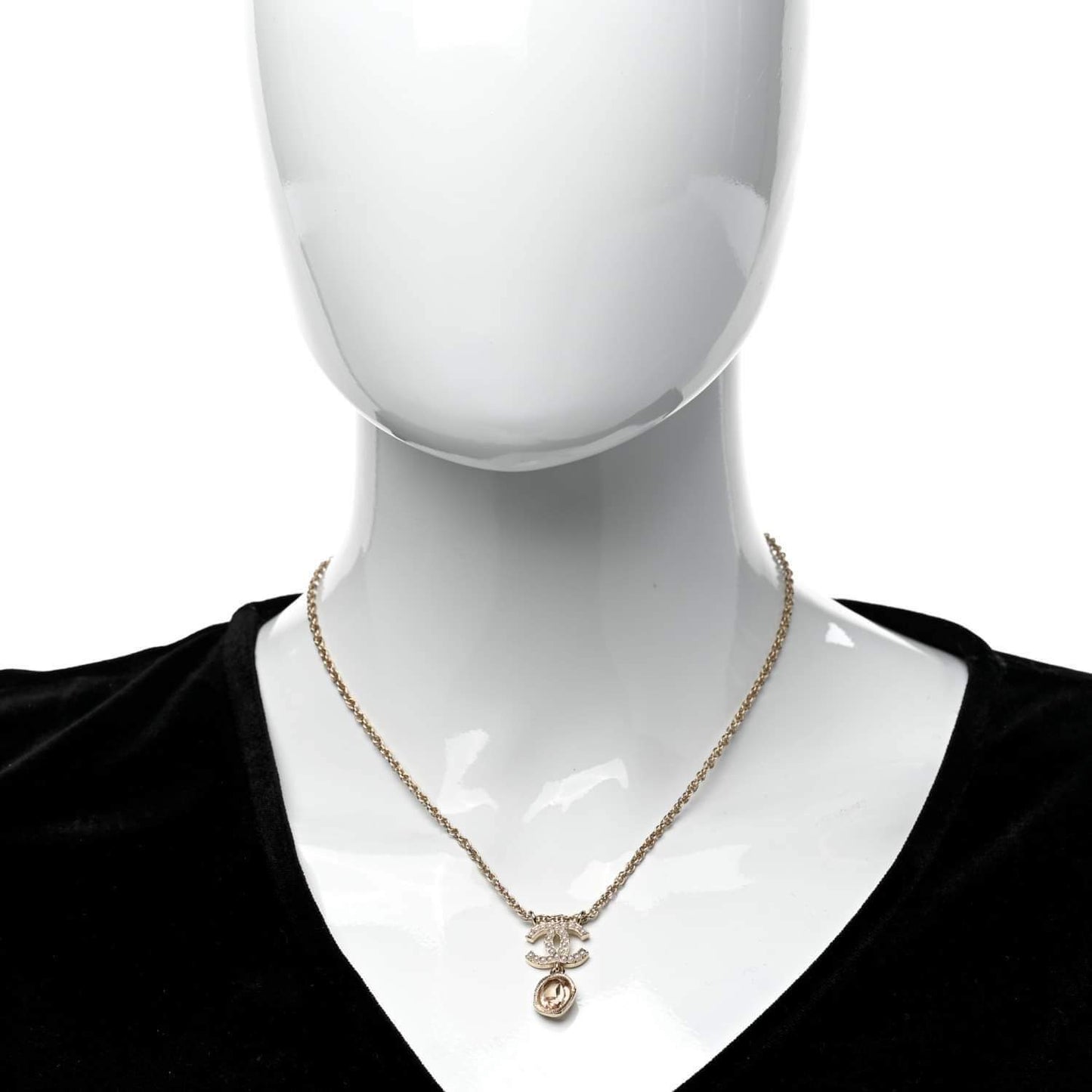 Chanel pink crystal pearl drop necklace