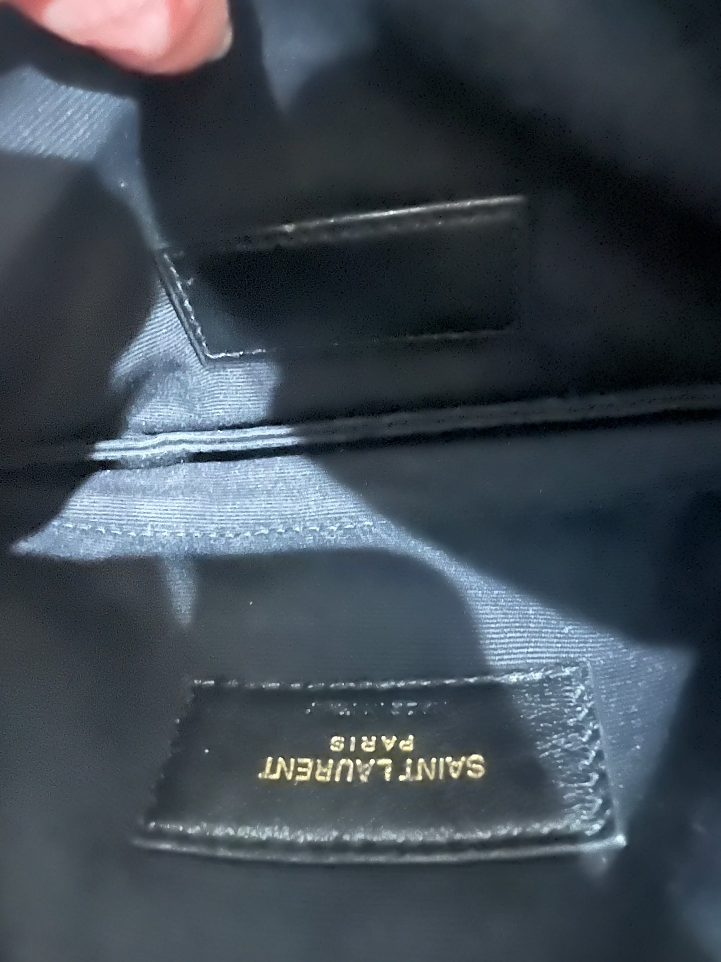 Black YSL monogram clutch wallet on chain