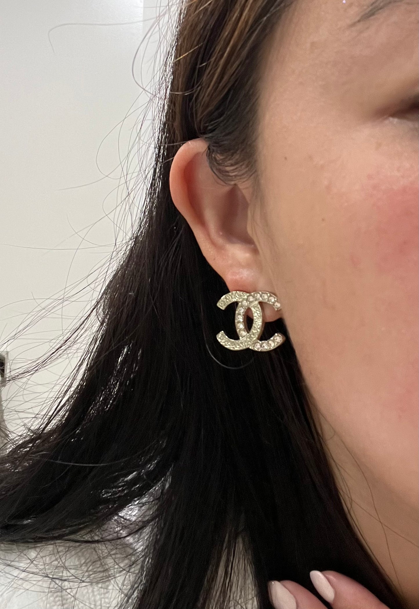 Chanel large crystal studs