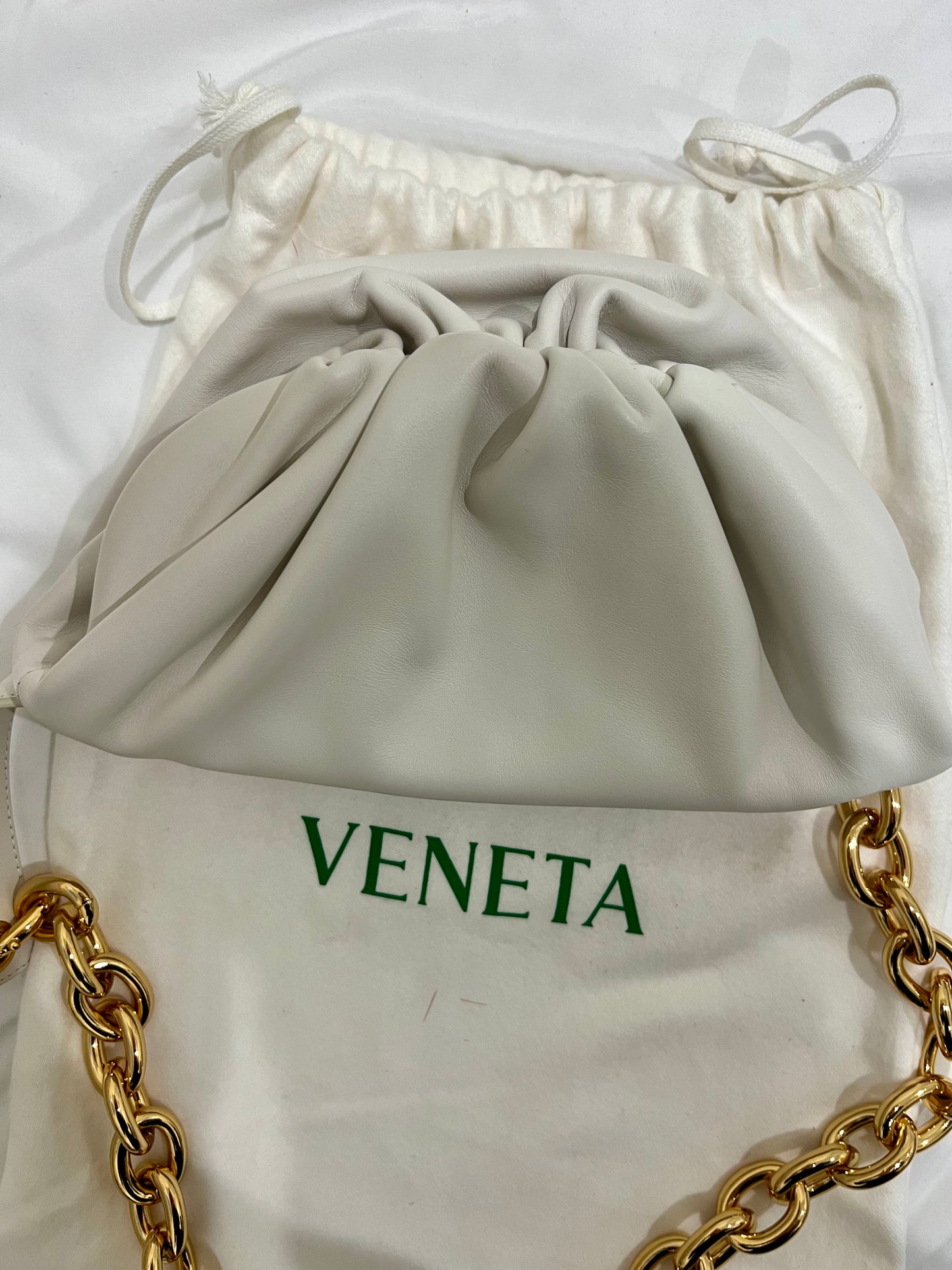 Bottega Veneta white chain pouch