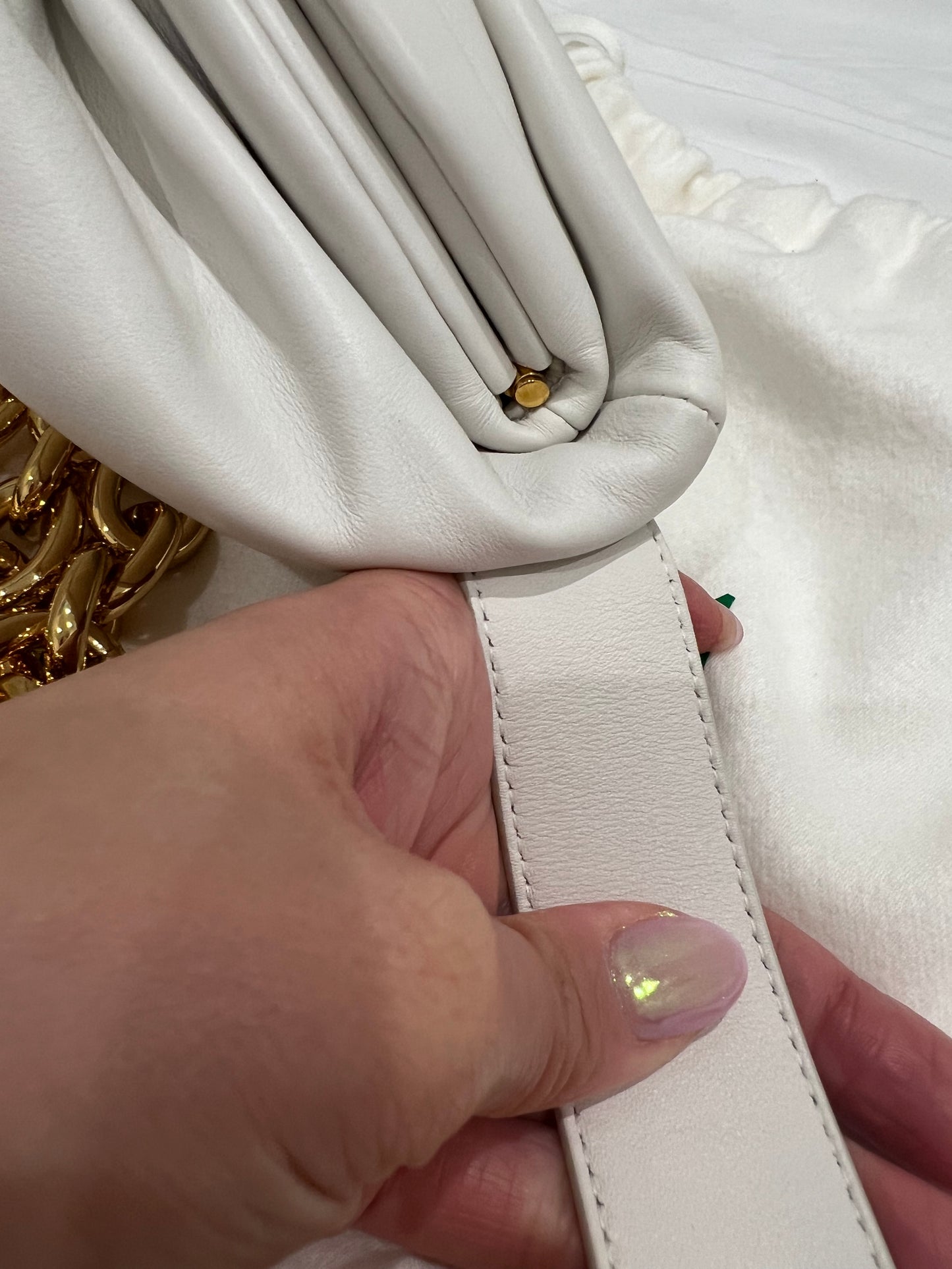 Bottega Veneta white chain pouch