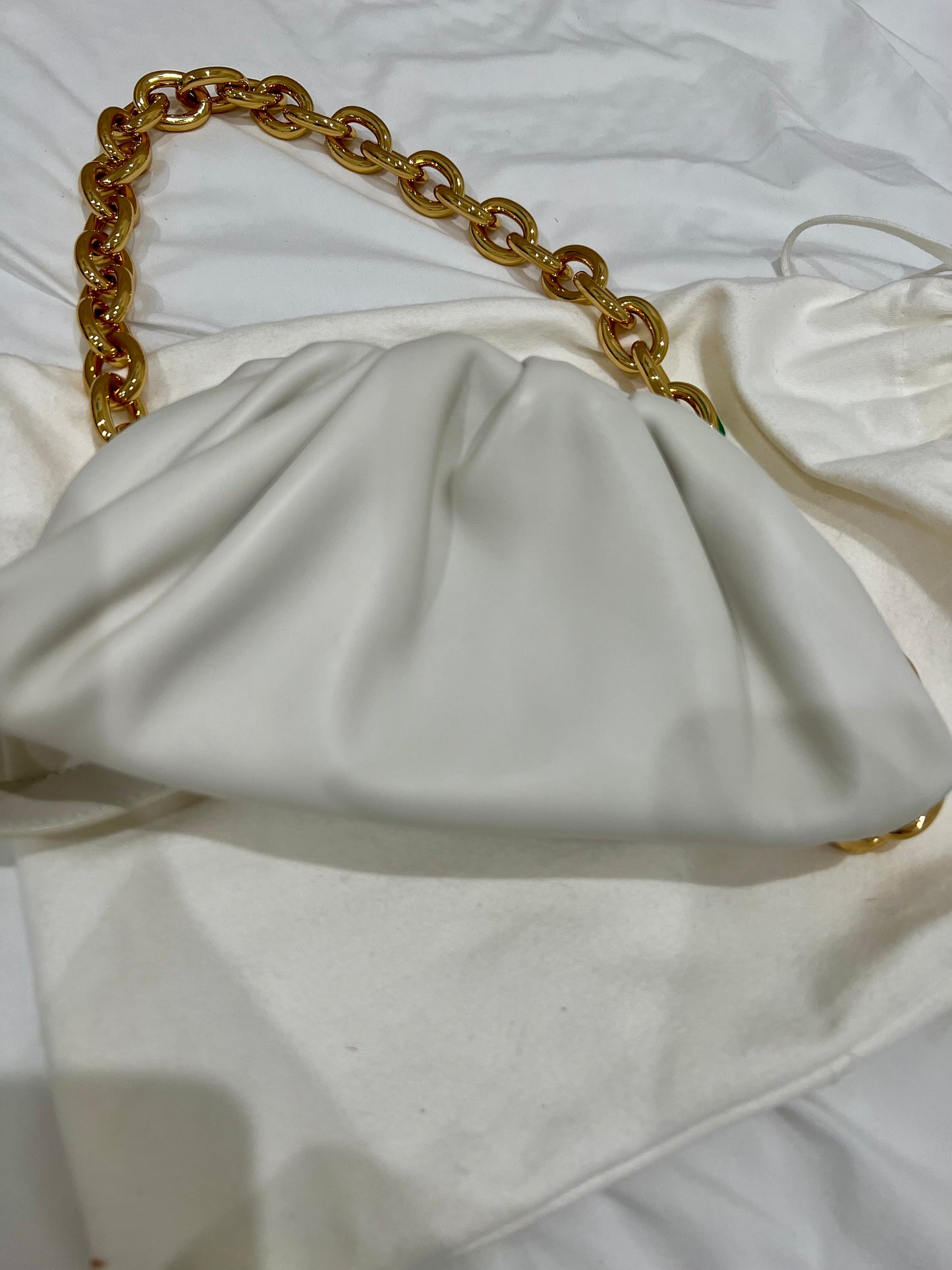 Bottega Veneta white chain pouch