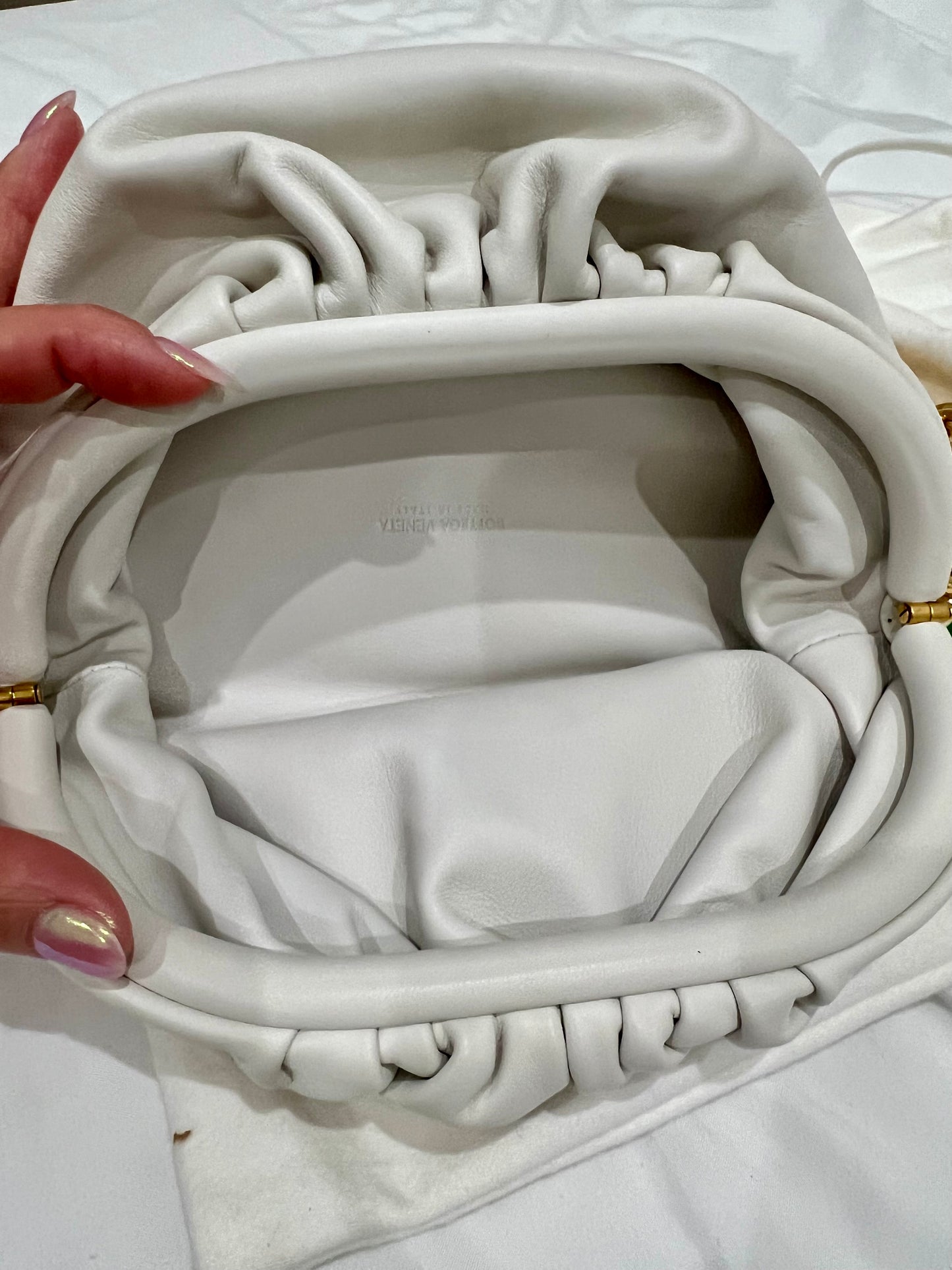 Bottega Veneta white chain pouch