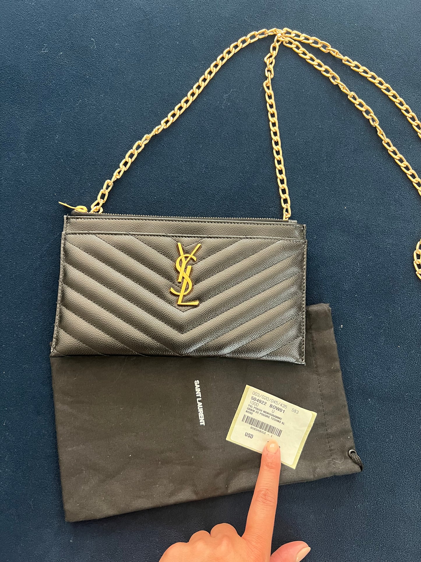 Black YSL monogram clutch wallet on chain
