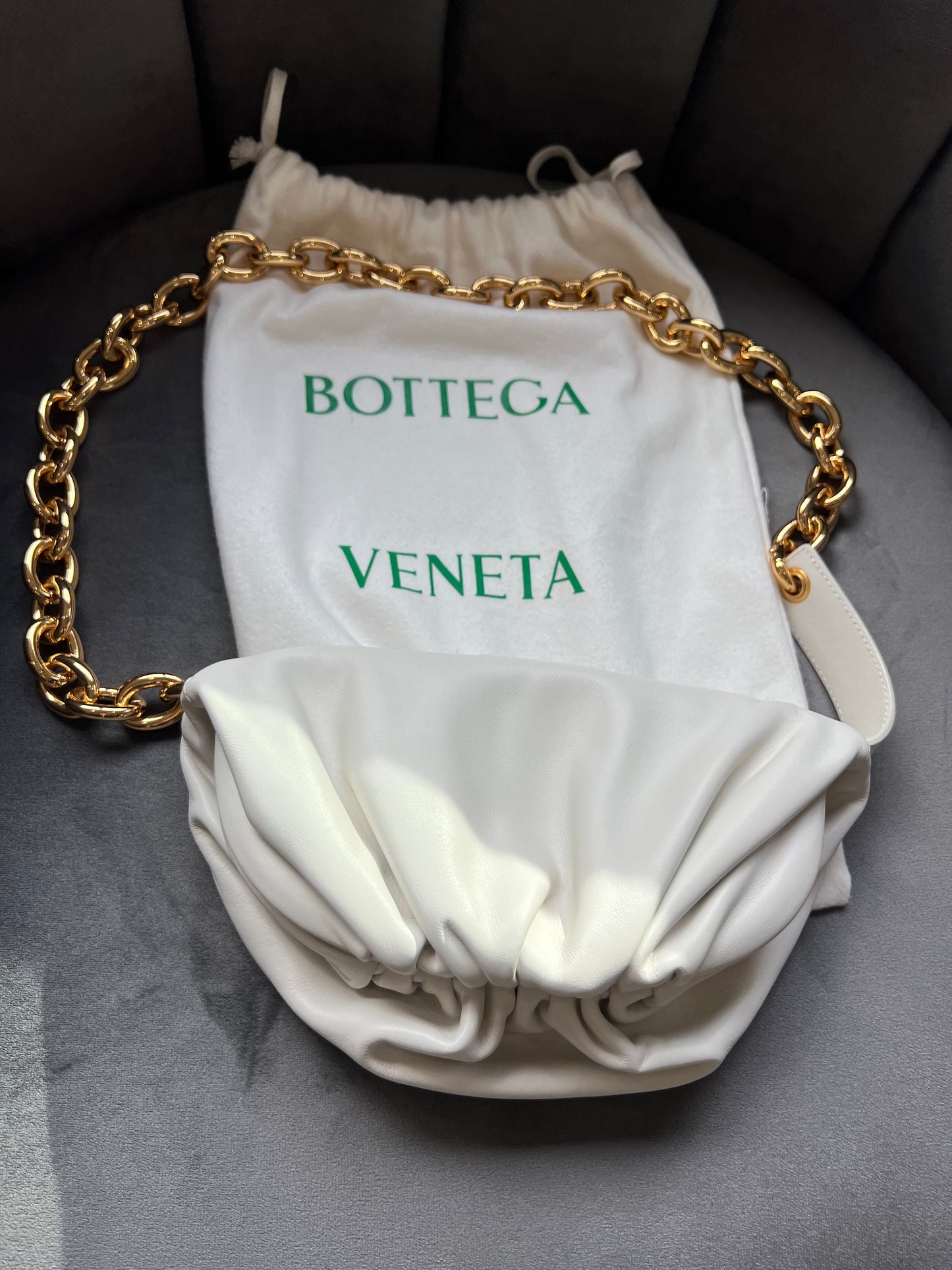 Bottega Veneta white chain pouch