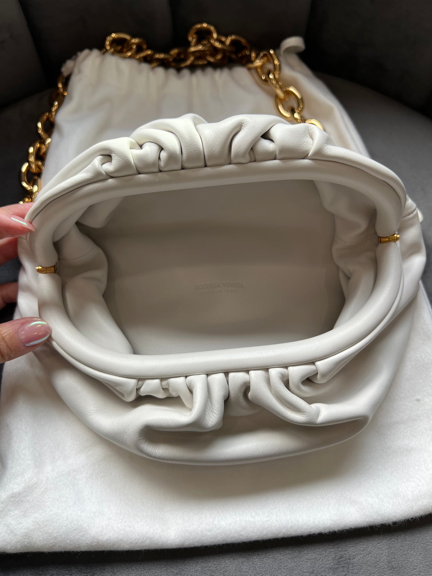 Bottega Veneta white chain pouch