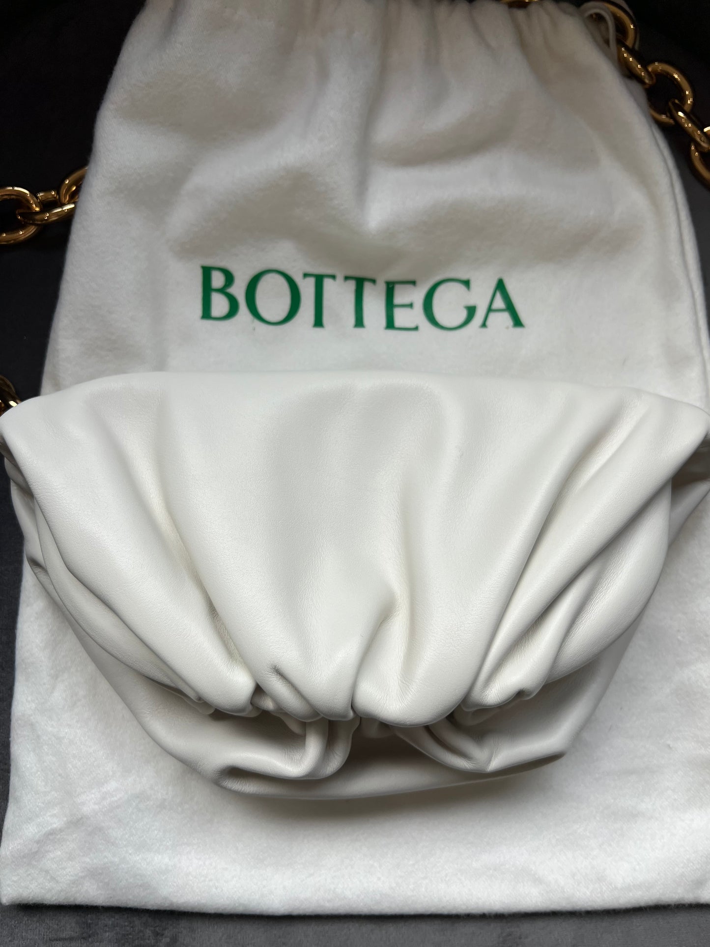 Bottega Veneta white chain pouch