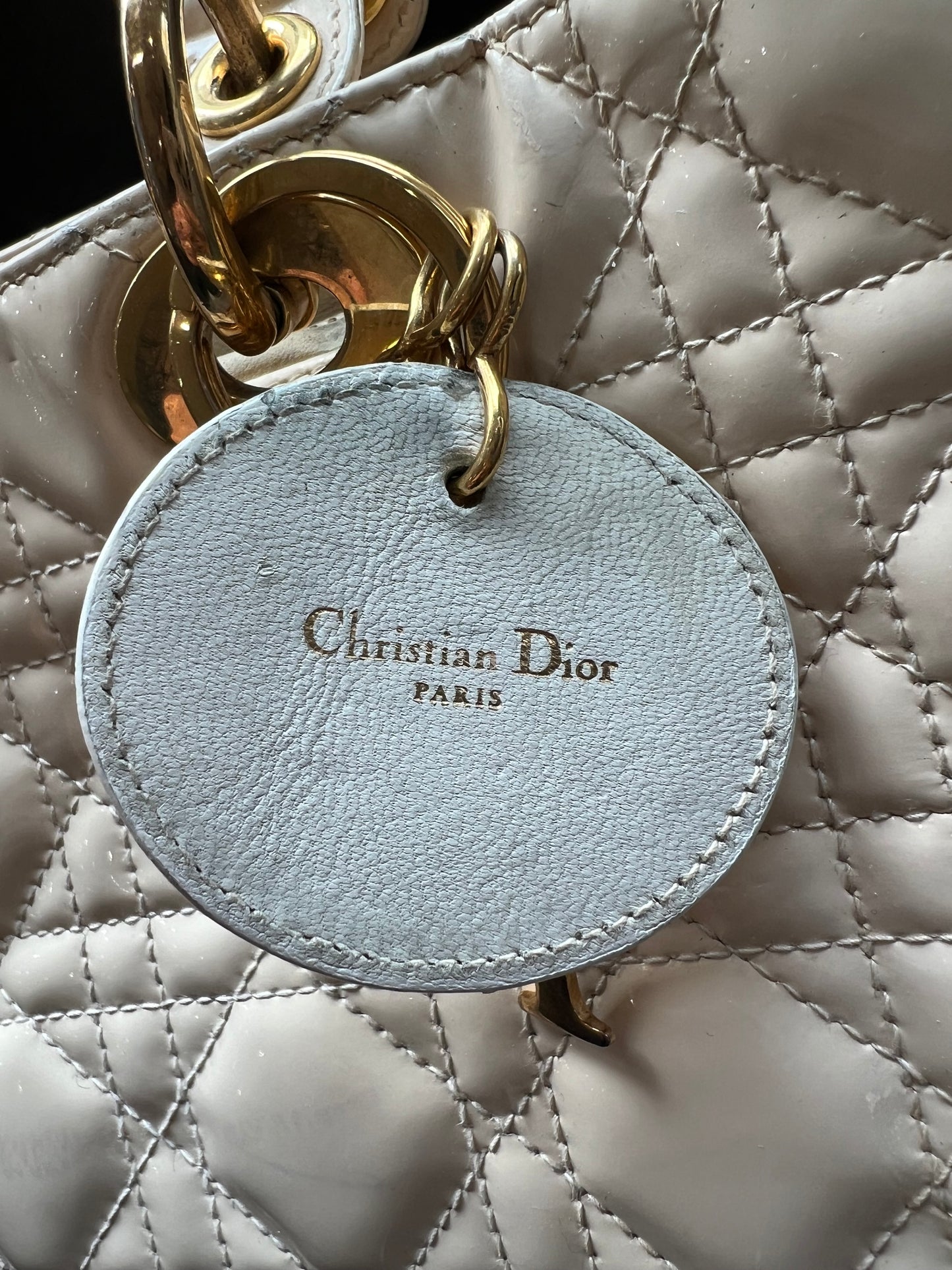 CHRISTIAN DIOR Patent Cannage Large Lady Dior Ivory