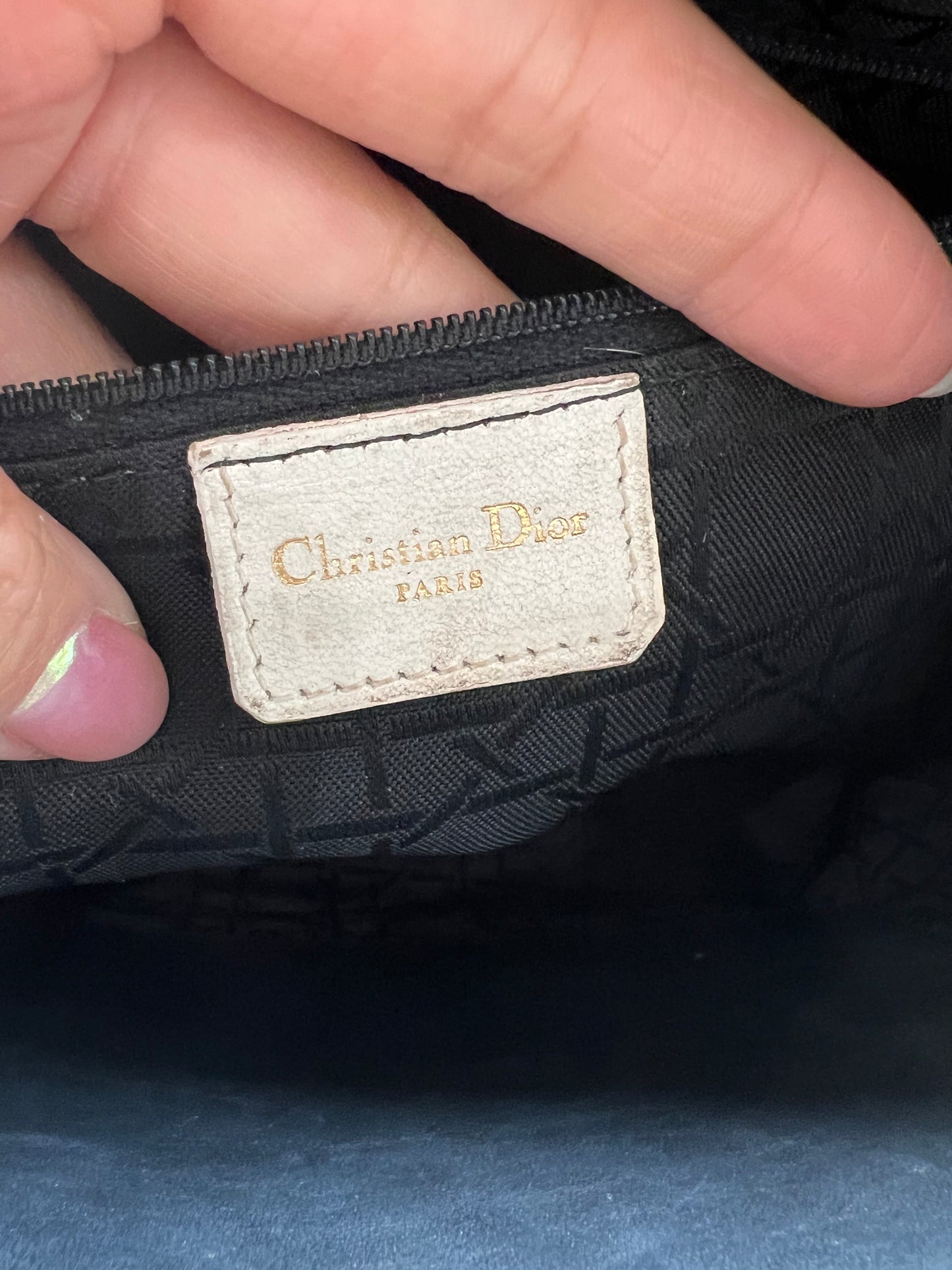 CHRISTIAN DIOR Patent Cannage Large Lady Dior Ivory