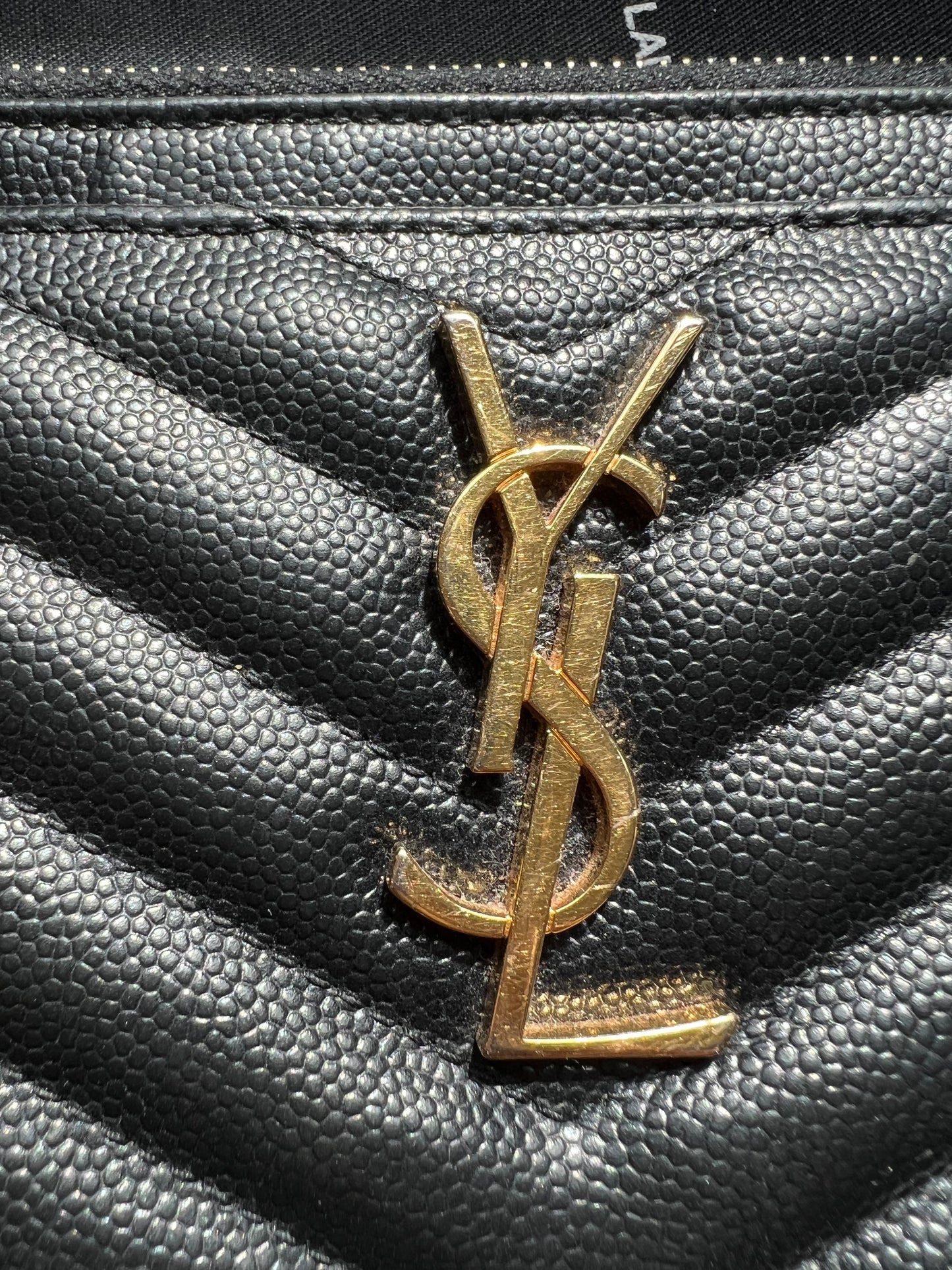Black YSL monogram clutch wallet on chain