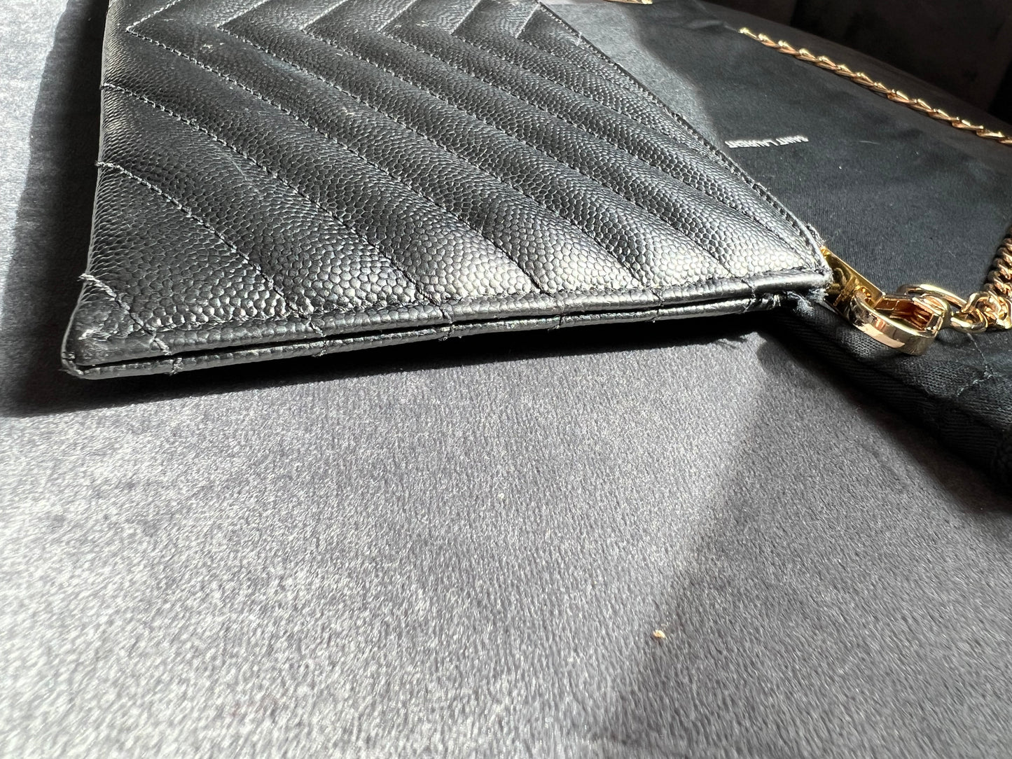 Black YSL monogram clutch wallet on chain