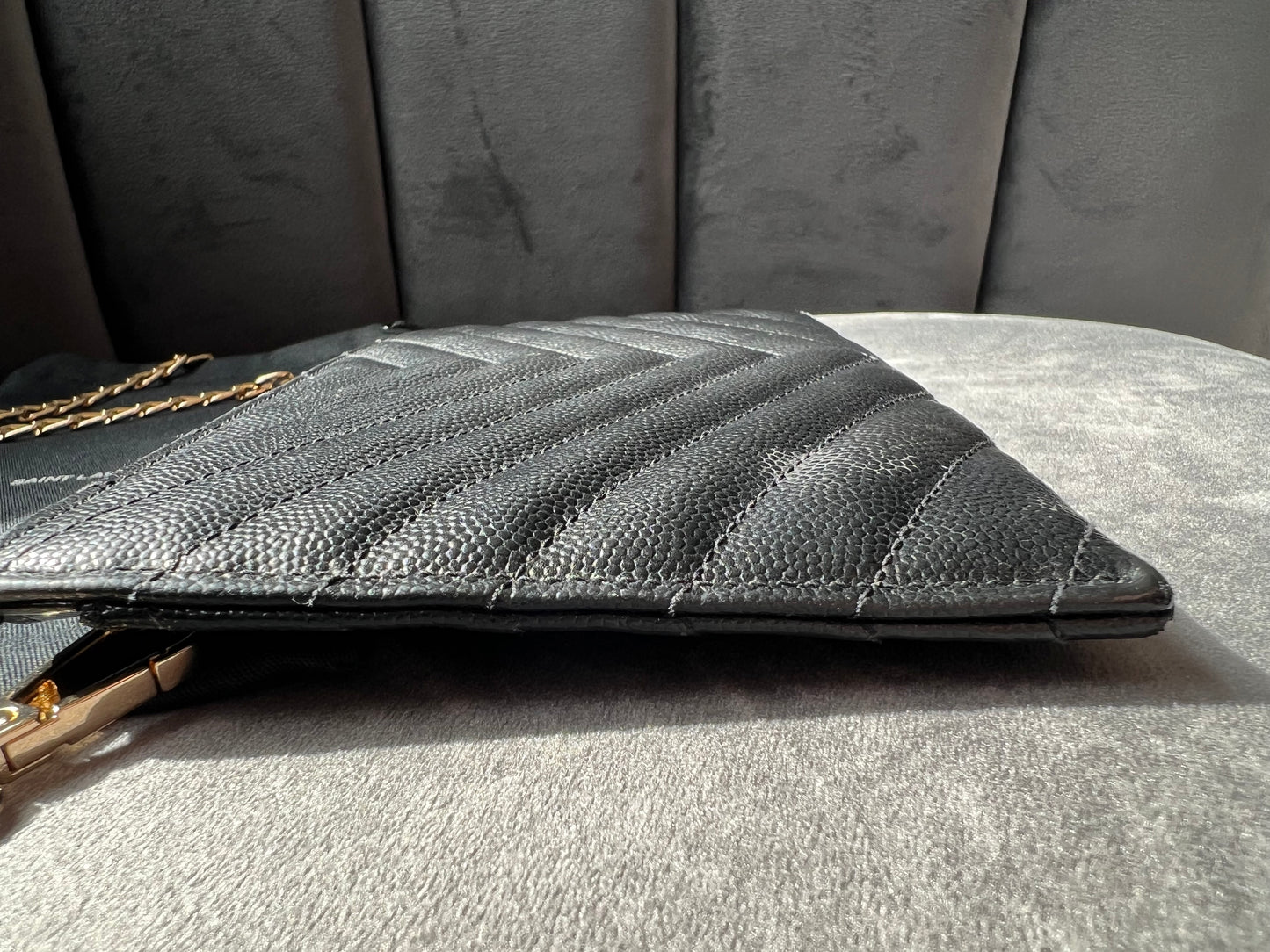 Black YSL monogram clutch wallet on chain
