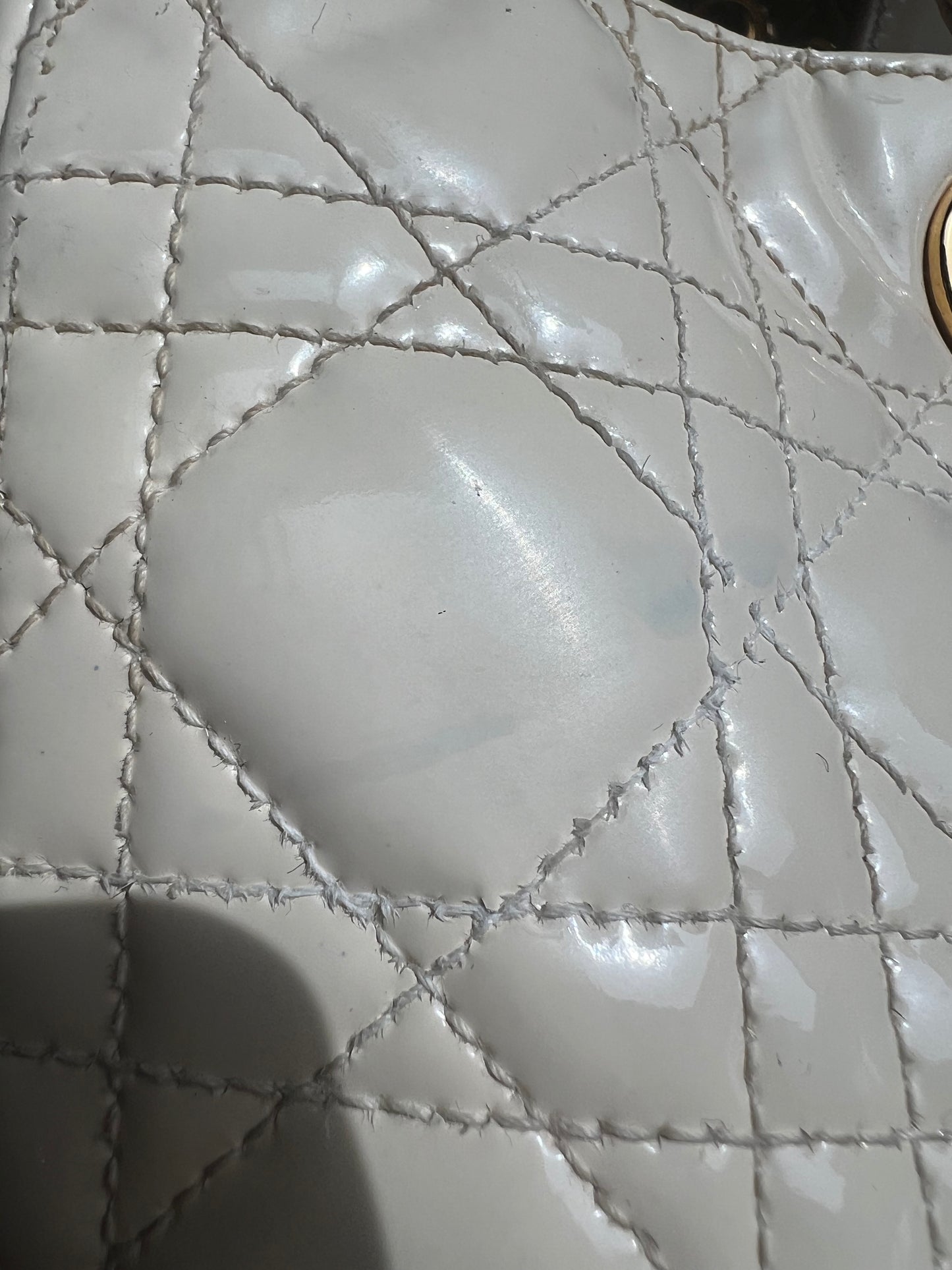 CHRISTIAN DIOR Patent Cannage Large Lady Dior Ivory
