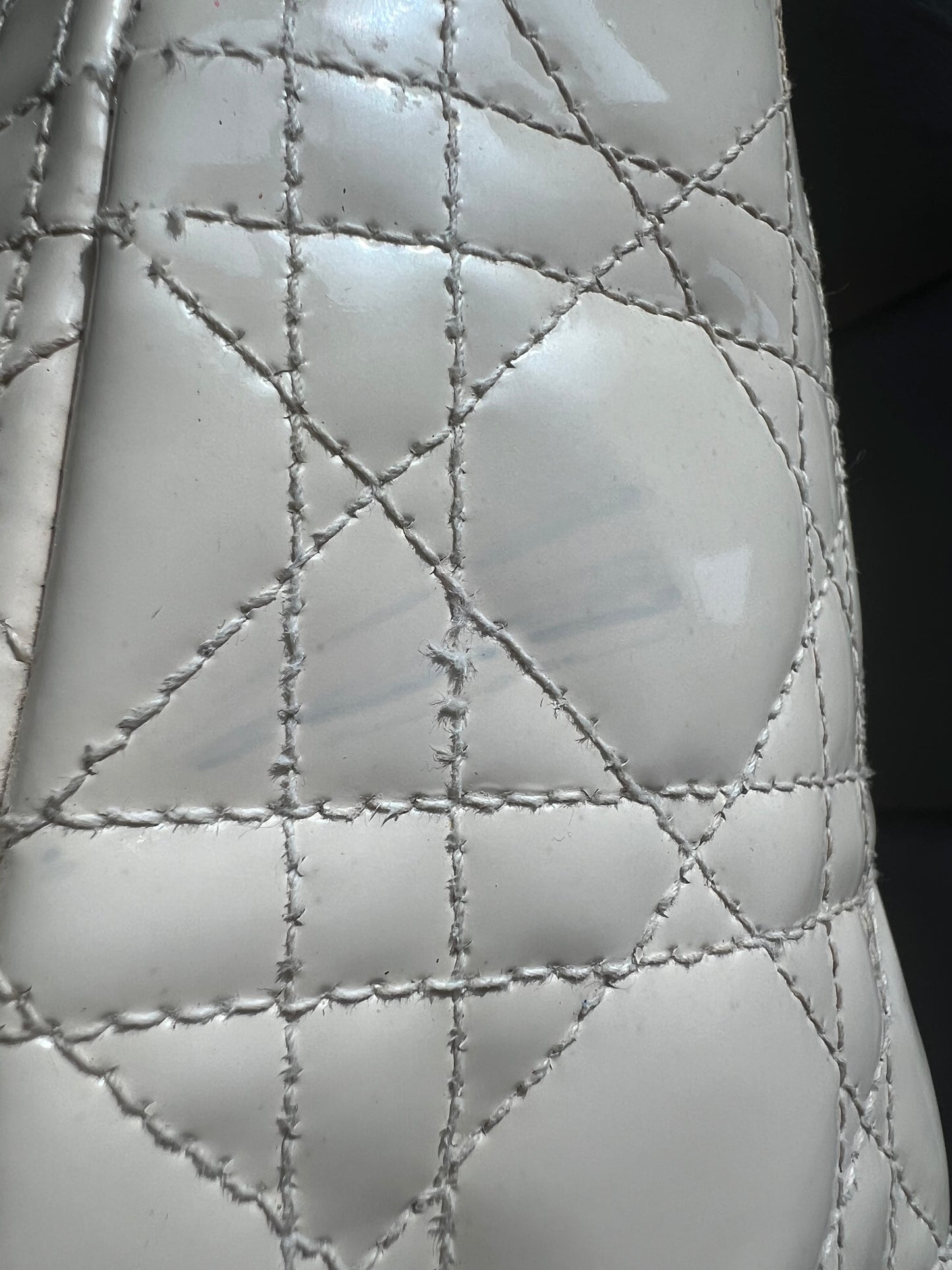 CHRISTIAN DIOR Patent Cannage Large Lady Dior Ivory