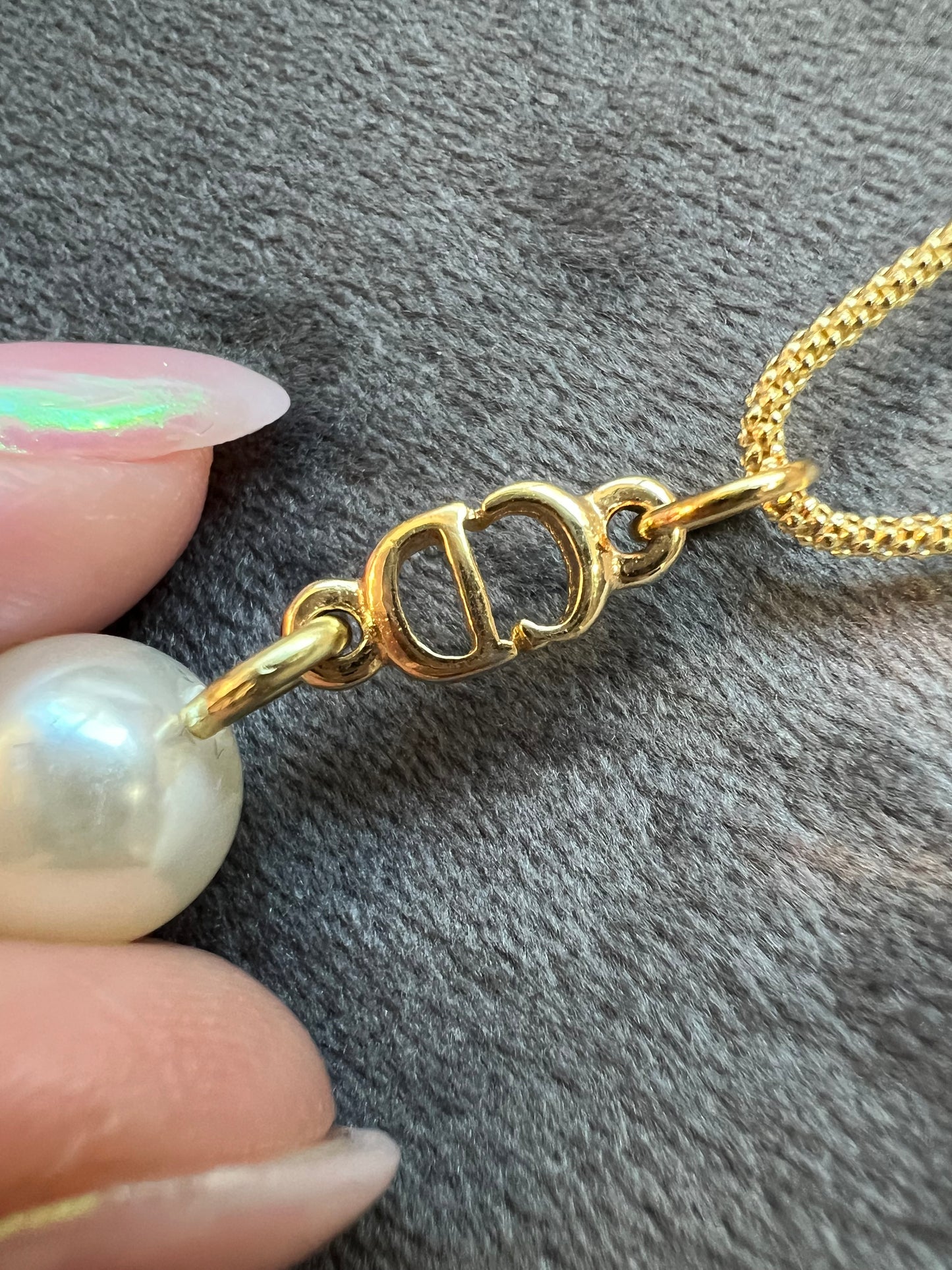 Christian Dior Pearl CD charm necklace