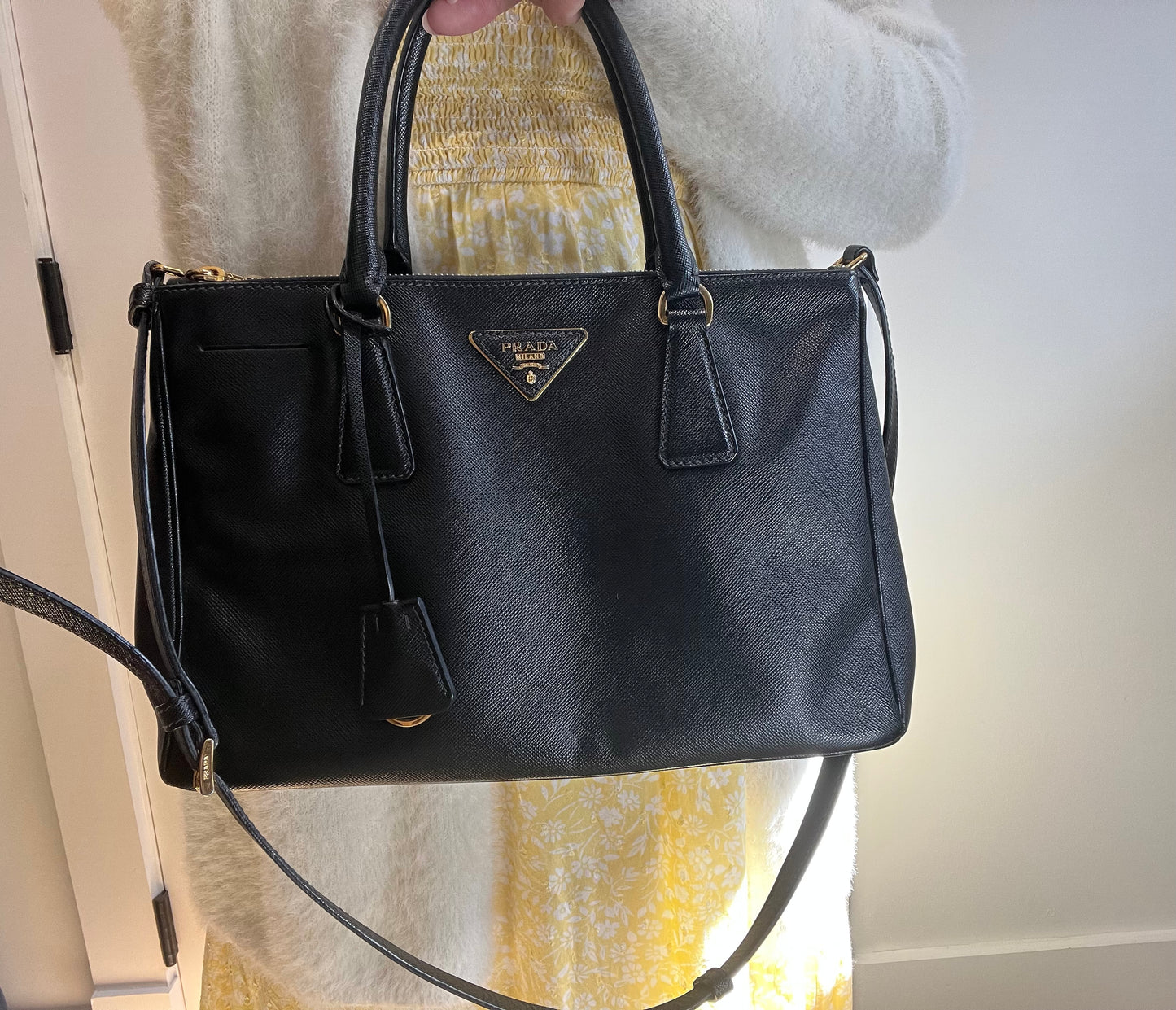 Prada saffiano galleria double zip medium