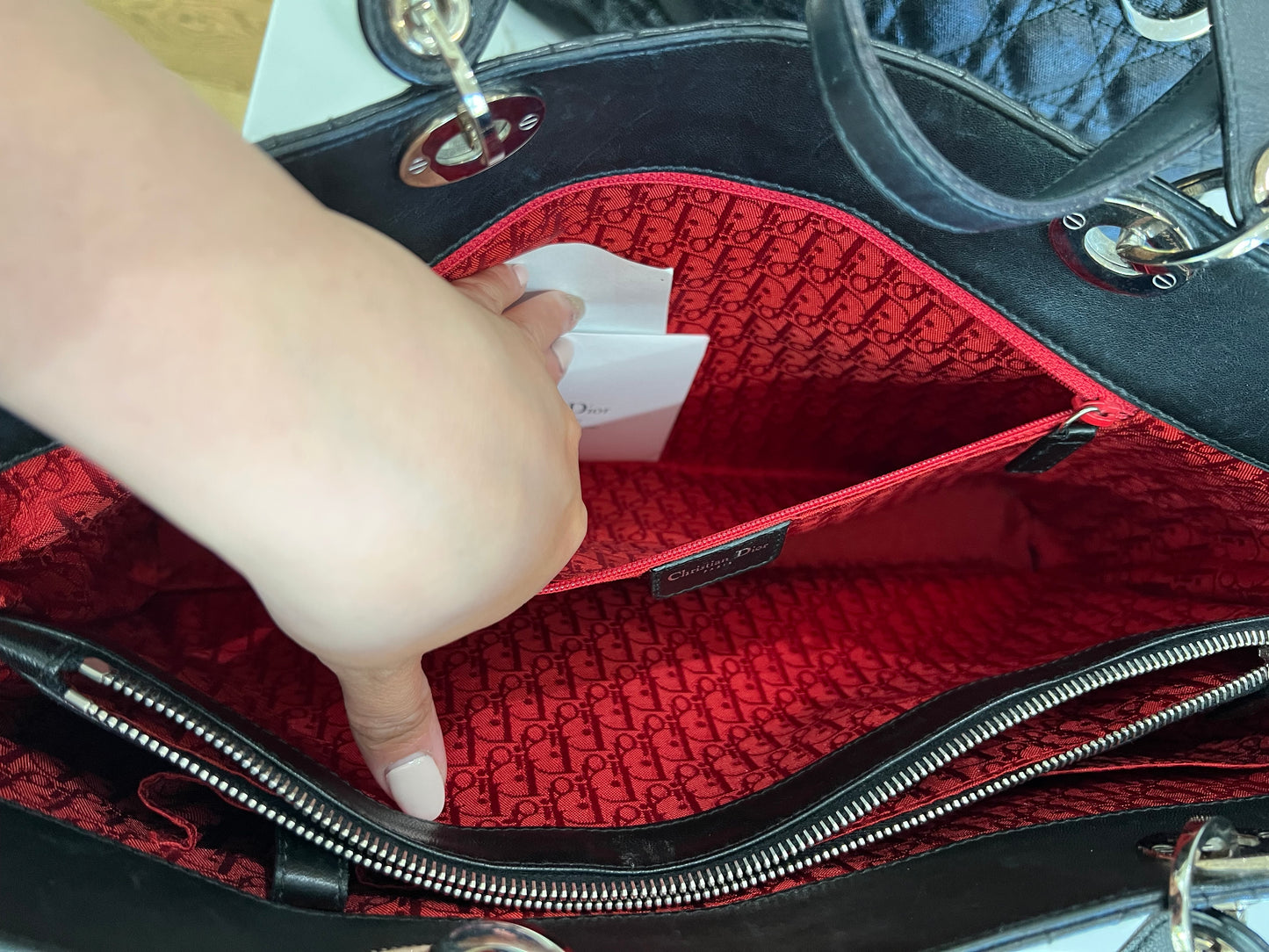 Lady Dior lambskin Cannage tote