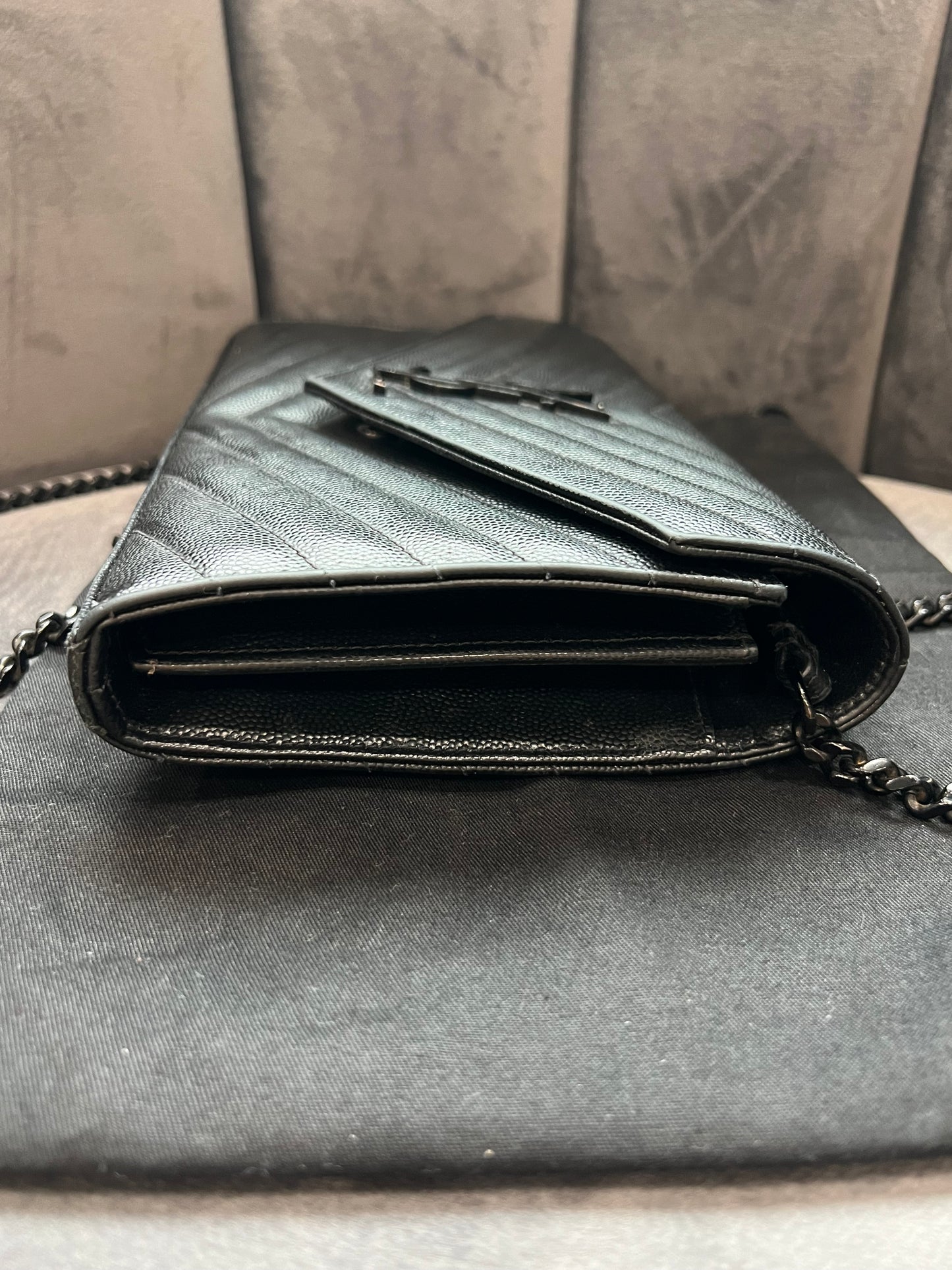 Yves Saint Laurent Cassandre envelope flap crossbody all black
