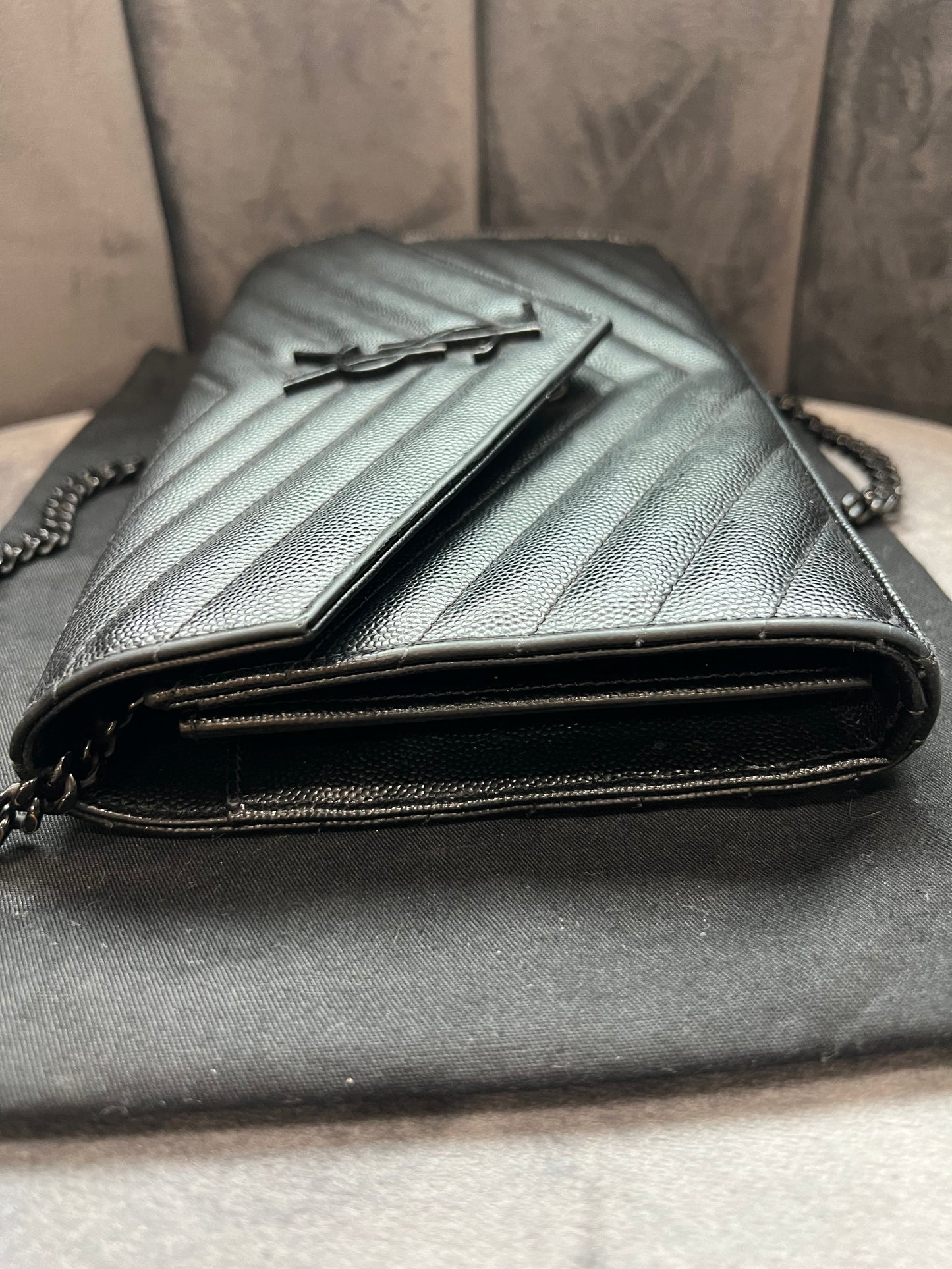 Yves Saint Laurent Cassandre envelope flap crossbody all black