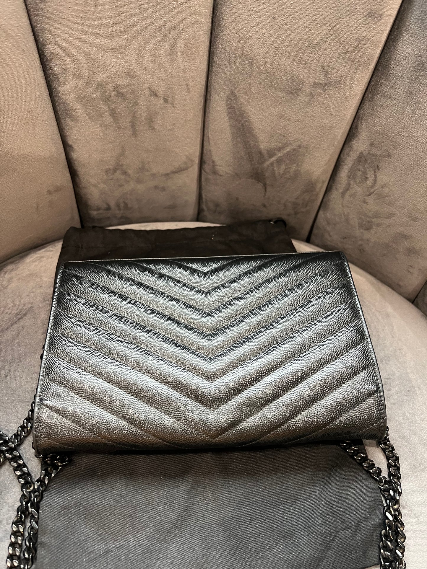 Yves Saint Laurent Cassandre envelope flap crossbody all black